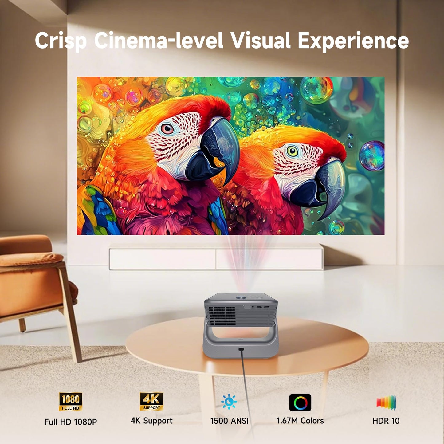 ?Official Google TV/1500 ANSI/4K Supported?Smart TV Projector with WiFi and Bluetooth, Native 1080P Portable Projector, Auto Focus & Keystone, Voice