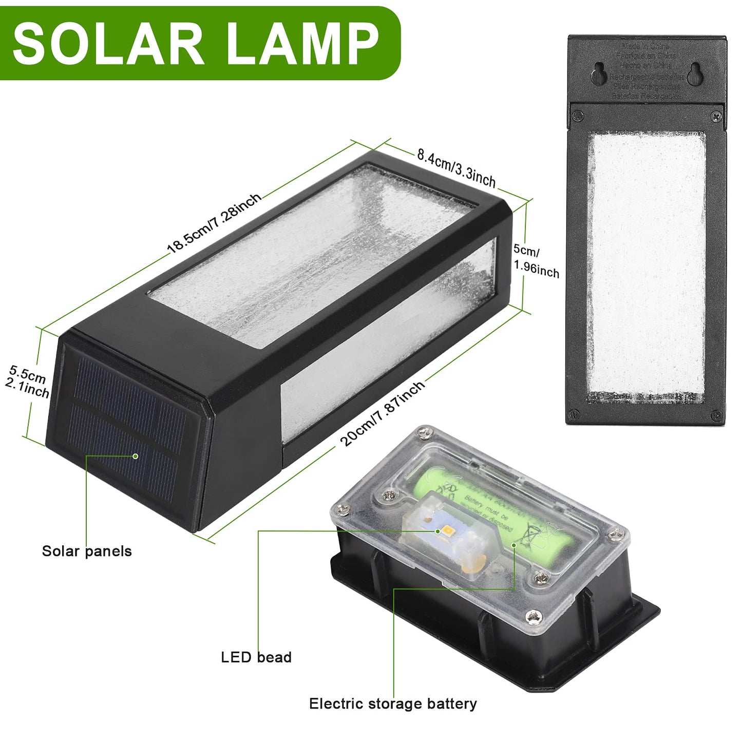 GOODFOEVER 4 Pack Solar Fence Lights Solar Post Accent Light/Wall Light for Outdoor, Yard, Fence, Porch and Garage, Body in Aluminum and Glass