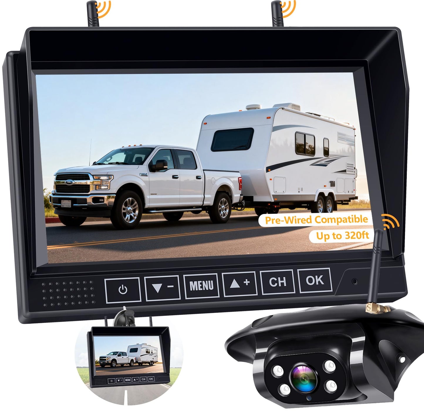 RV Backup Camera Wireless Easy Install: Plug & Play for Furrion Pre-Wired RVs - 7? HD Touch Key Monitor, 1080P DVR, 4-Channel Split-Screen, Night