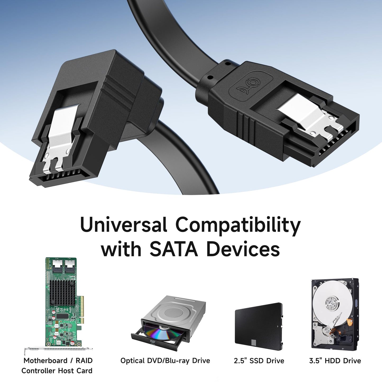 Cable Matters 3-Pack 90 Degree SATA Cable - 18 Inch, SATA III 6Gbps Right Angle Data Cable for SSD, HDD, CD/DVD Drives, Hard Drive, Optical Drive