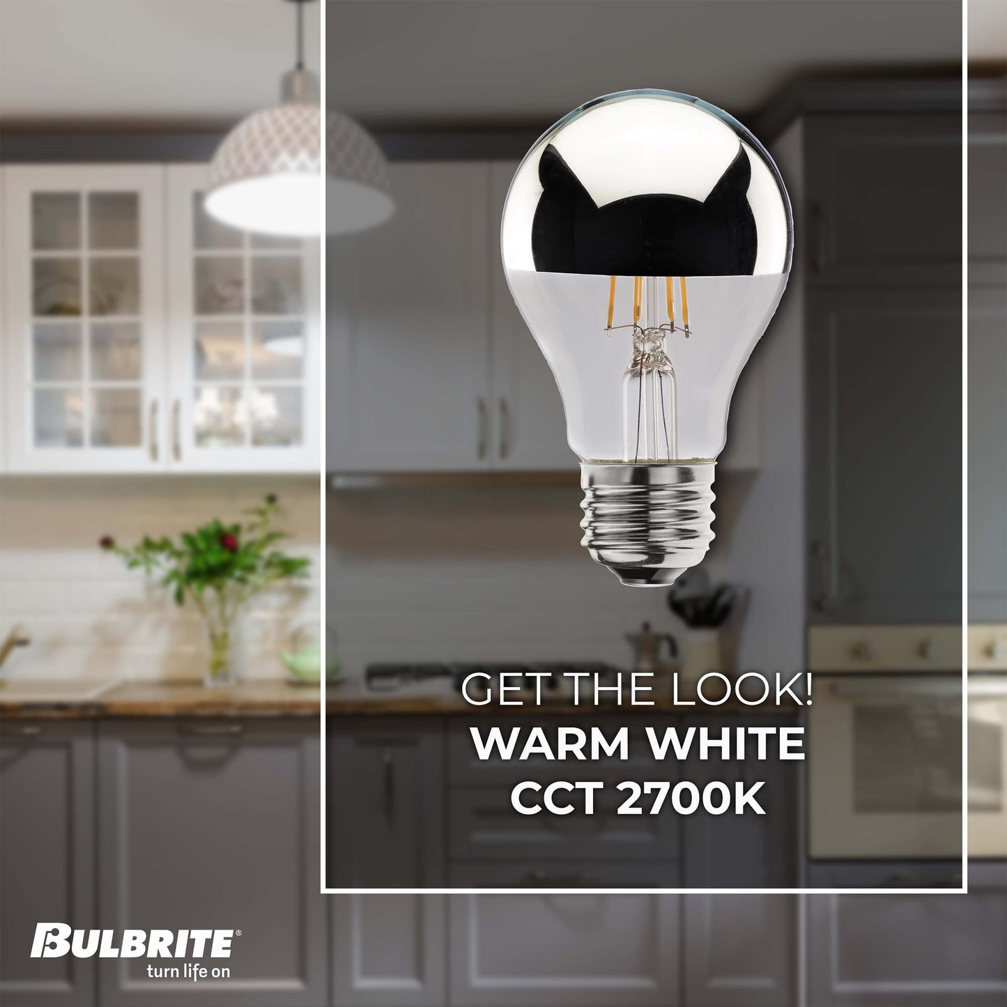 Bulbrite 776671 4.5W LED A19 Filament Bulb, E26 Base, Dimmable 2700K, Wet Rated, Half Chrome