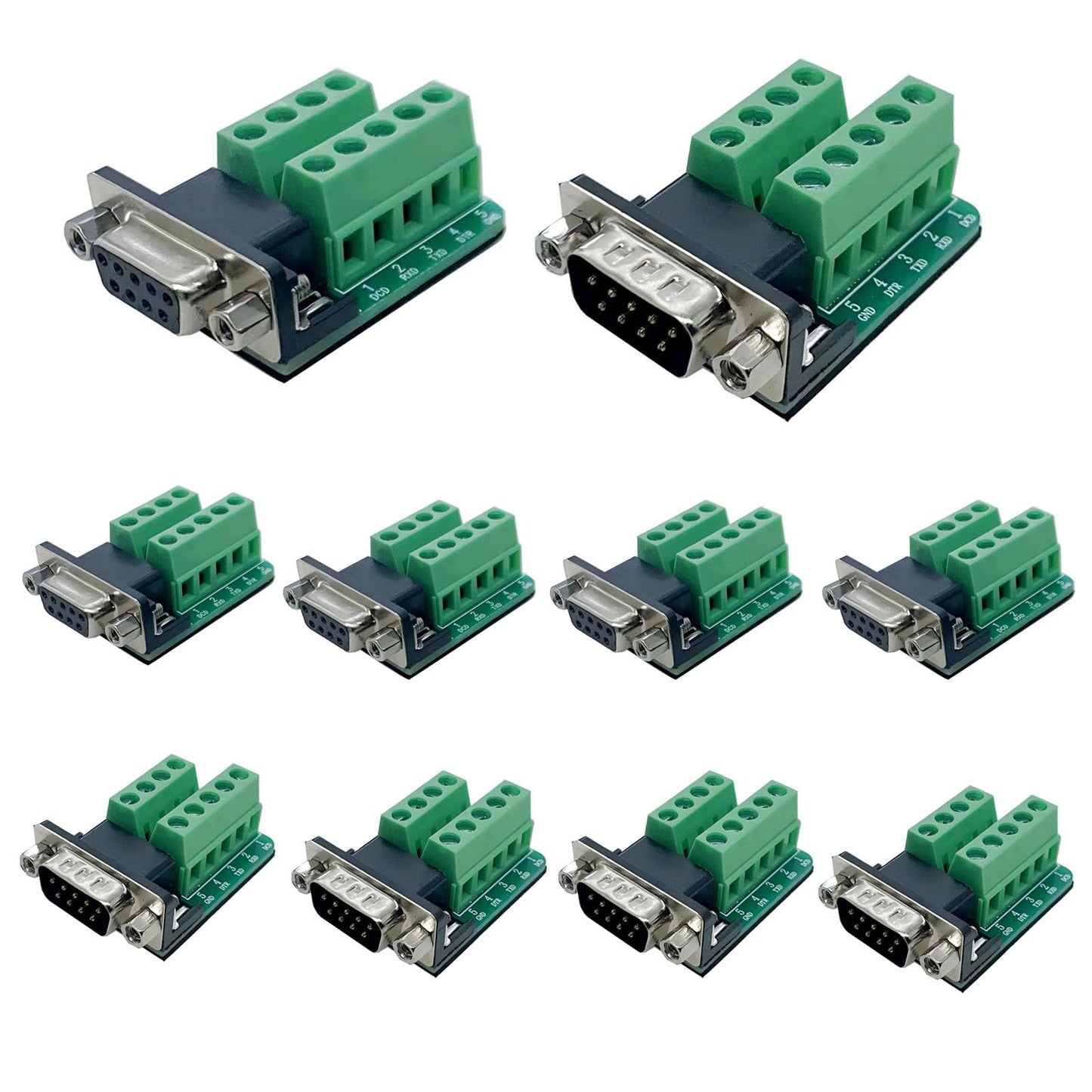 Willwewon DB9 D-SUB 9pin Breakout Adapter Plate Connector,RS232 Serial to Terminal Board Signal Module(Male x 5, Female x 5)