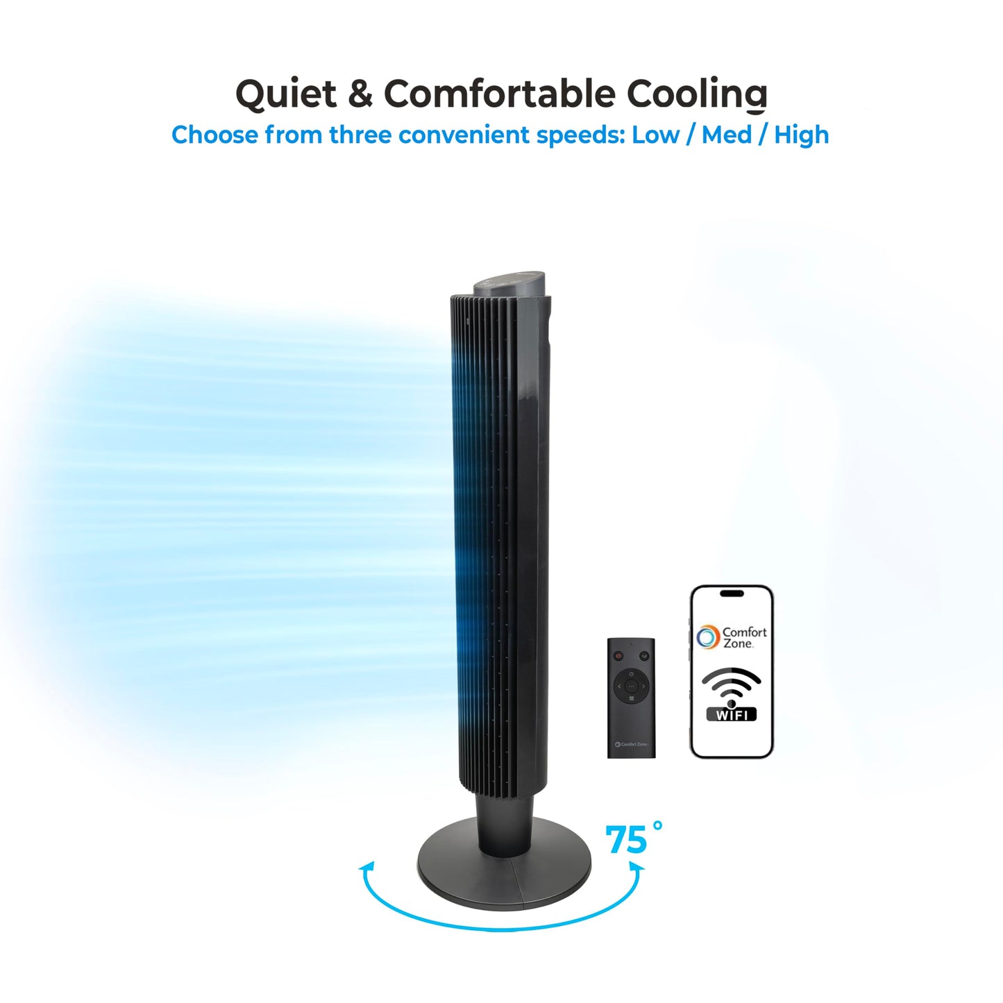 Comfort Zone 42-Inch Smart Wi-Fi Oscillating Tower Fan