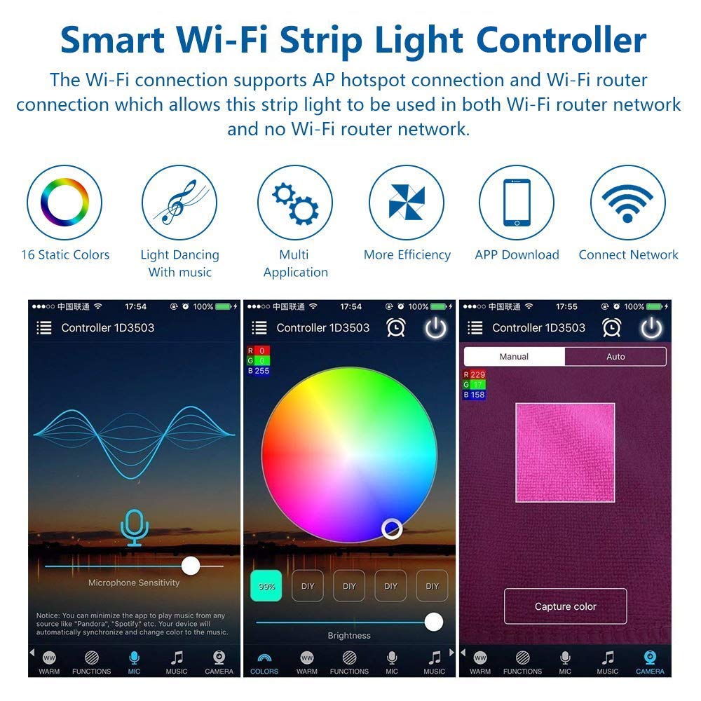 iNextStation Smart RGB WiFi LED Controller 4-Pin Output Compatible with Alexa/Google Home Assistant/IFTTT Android/iOS for SMD 3535 5050 2835 Color