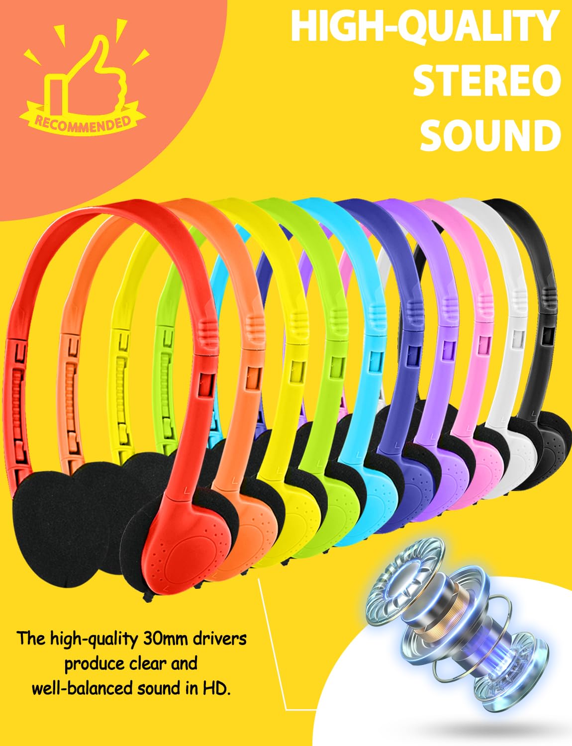 Ladont 100 Pack Classroom Headphones Bulk for Students Kids Schools, Wholesale Wired Multi Color 3.5mm On Ear Class Set Headphones for Library…