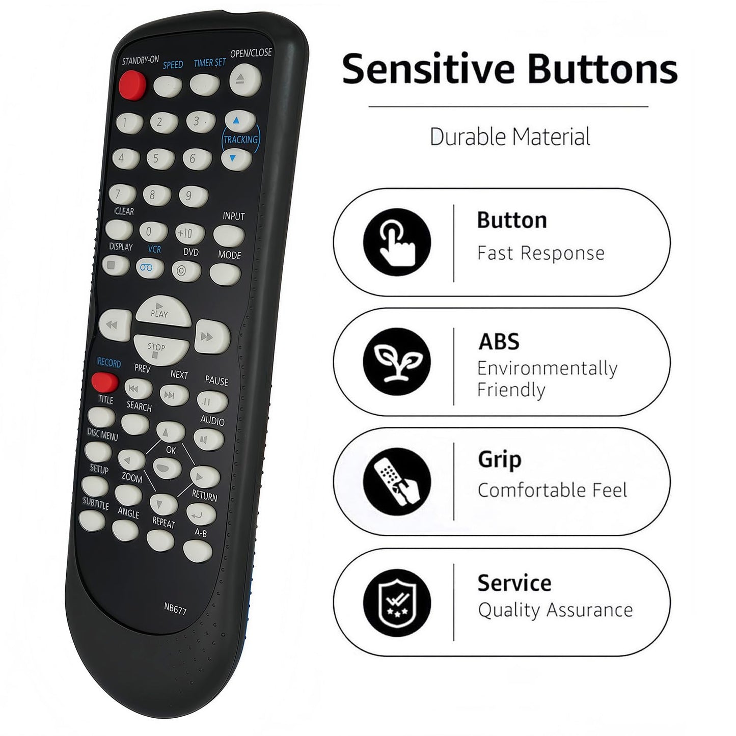 Replacement Remote Control for Magnavox DVD Player NB677 NB677UD RDV220MW9 DV220MW9B DV220FX4 DVD3315V CDV220MW9/F7A RDV220MW9A DV220MW9/VCR