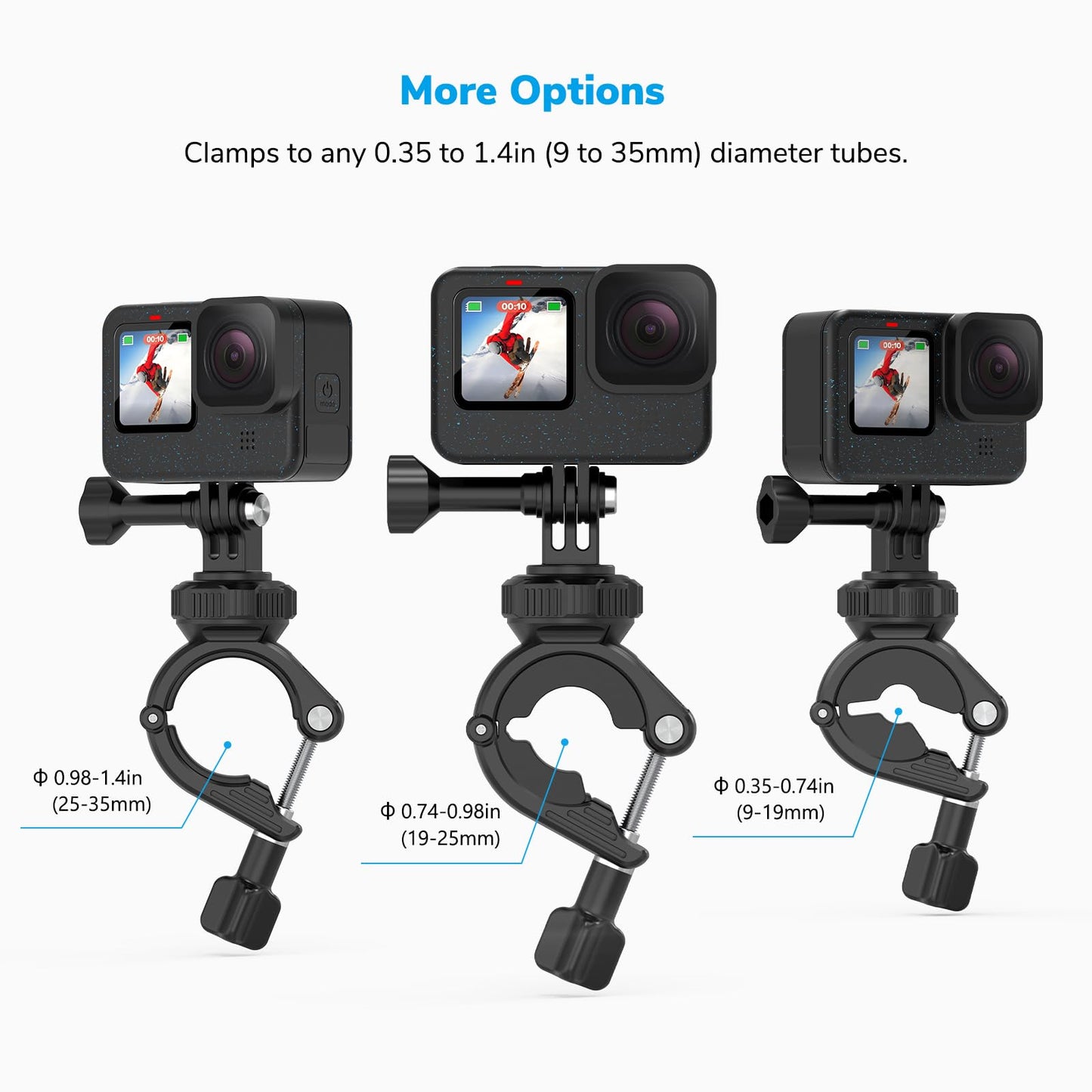 Sametop Handlebar Bike Pole Mount Motorcycle Clamp Mount Compatible with GoPro Hero 13 12 11 10 9 8 7 6 5 Session DJI Action Cameras - 360 Degree