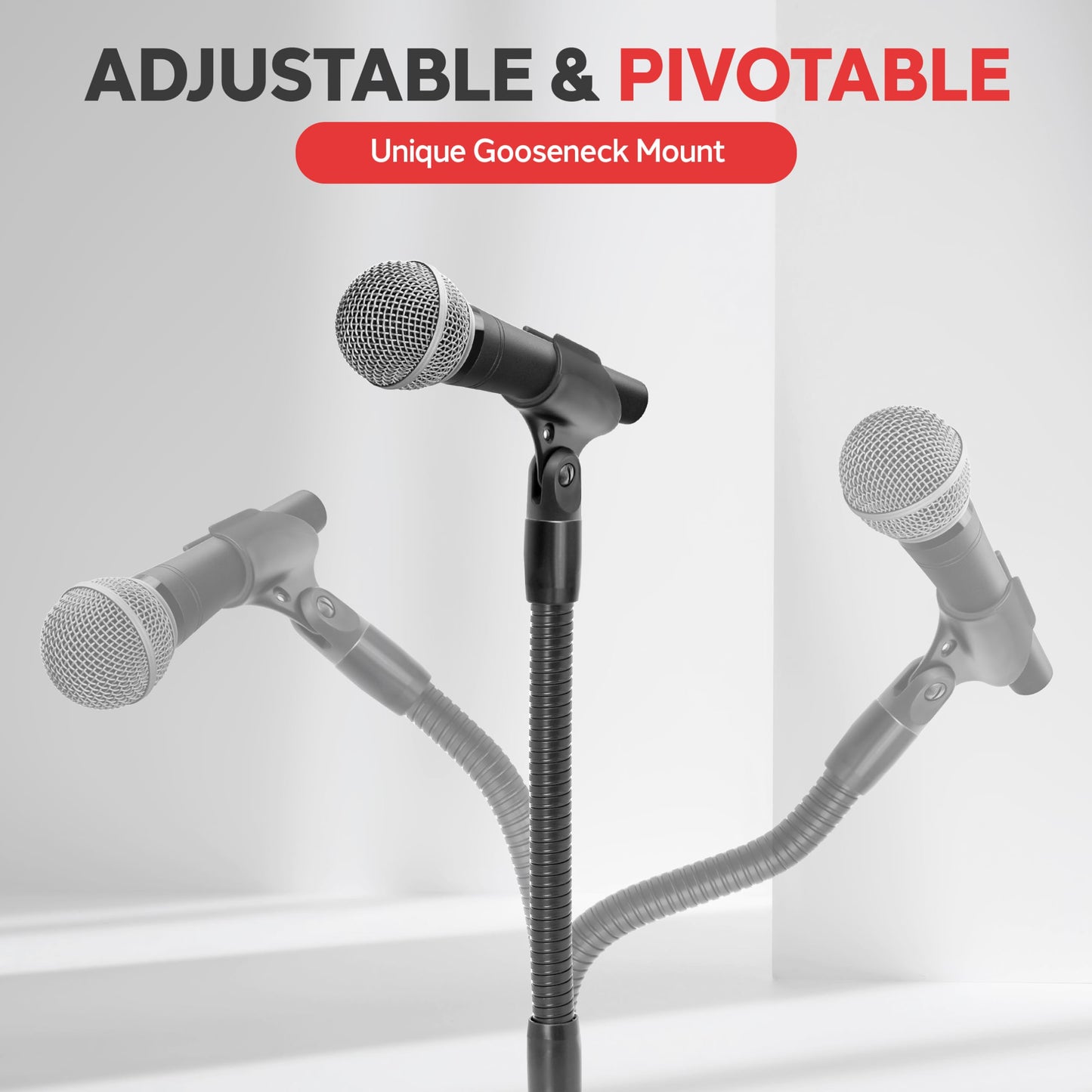 Pyle Universal Microphone Stand - M-6 Mic Holder USA Standard Adapter and Height Adjustable from 31.5” to 60” Inch High w/ Pivotable Gooseneck Mount