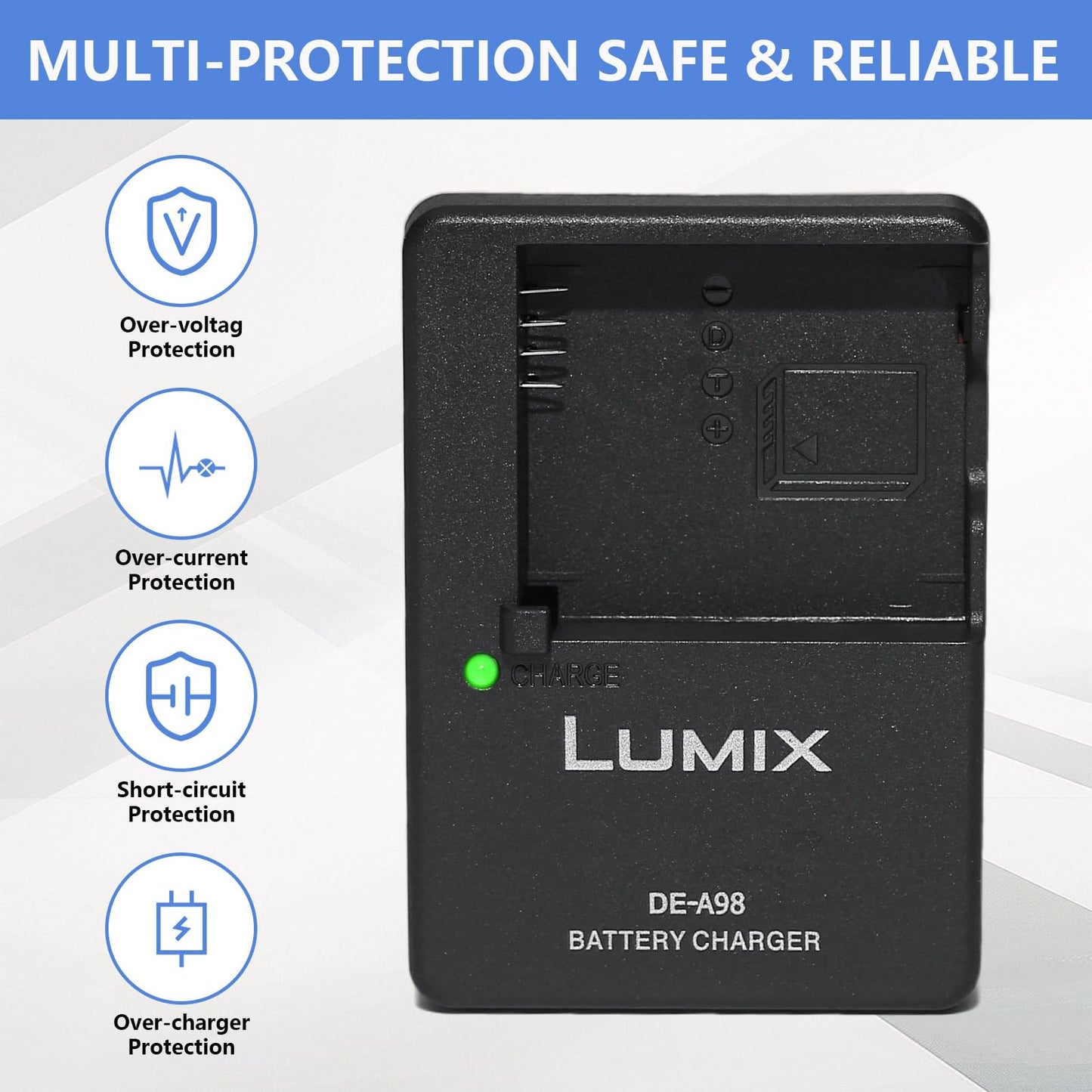 DE-A98 Charger Compatible with Panasonic Camera LUMIX A98B A98C DE-A99 Camera Battery Power Supply