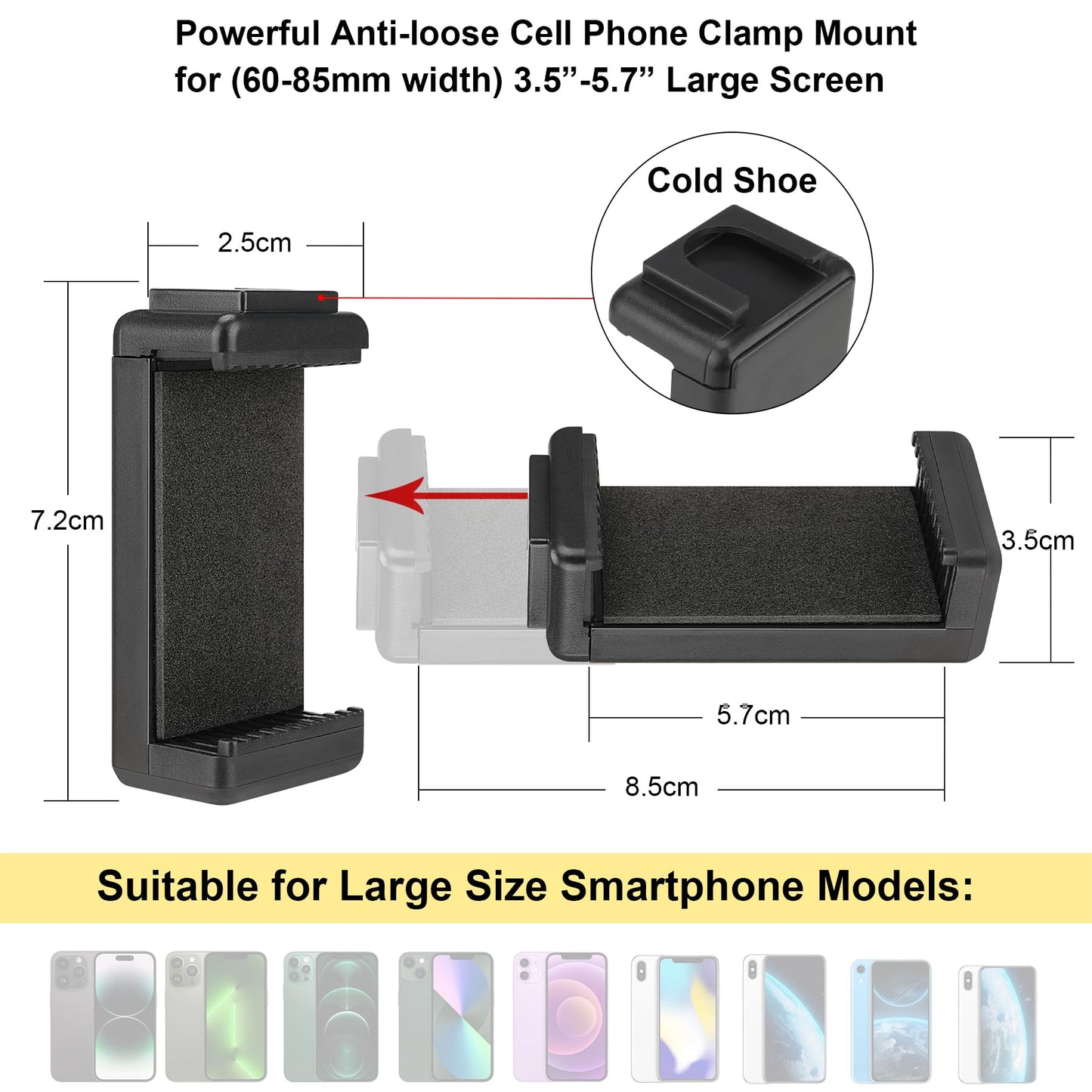 Universal Ergonomic Anti-Fall Mobile Phone Smartphone Handle Stabilizer Mount Rig Portable Selfie Stick Tripod Handheld Vlogging Monopod for 60-85mm