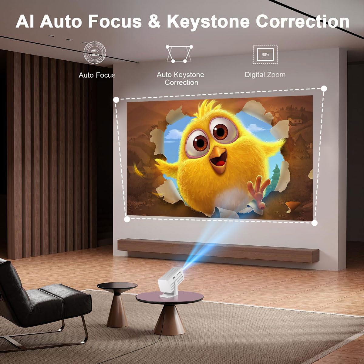 Mini Projector with WiFi and Bluetooth,Support Movie Projector 1080P HD,Auto Keystone Correction,135° Rotatable,Portable Projector Compatible