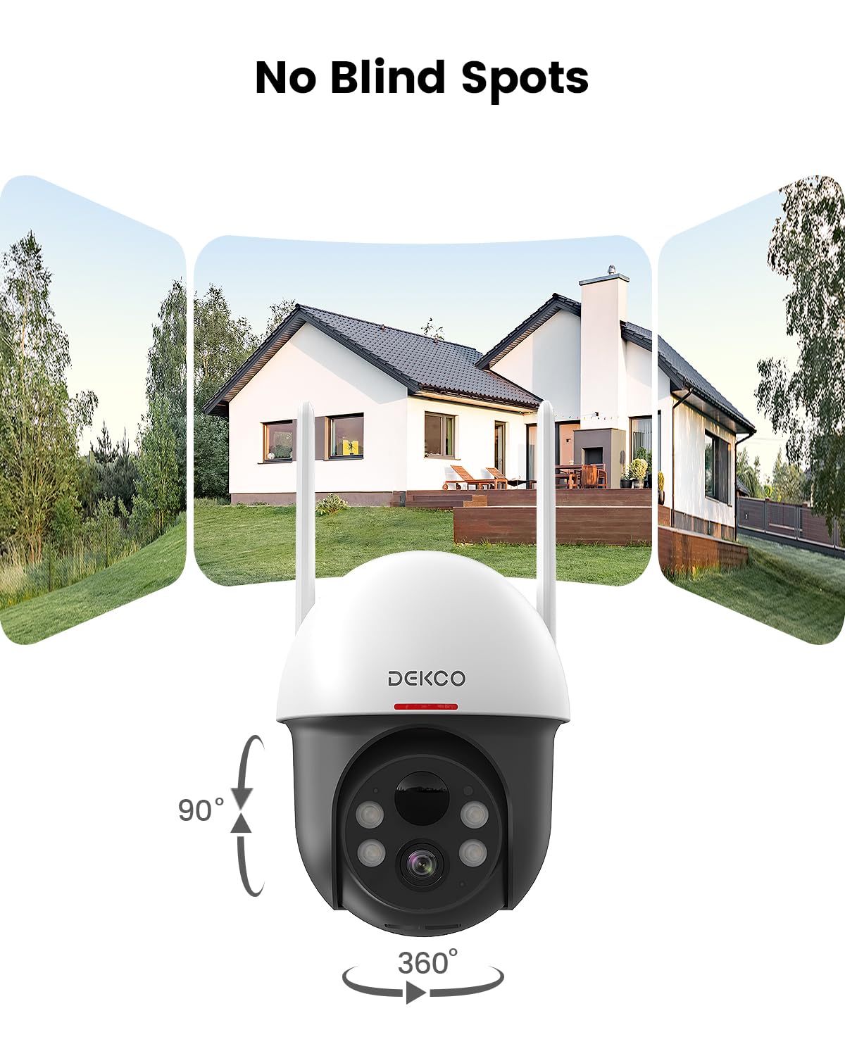 DEKCO Security Cameras Wireless Outdoor, Solar Powered, Panoramic PTZ, Auto Motion Tracking, True 2K, Color Night Vision, Spotlights, 2-Way Talk, 2