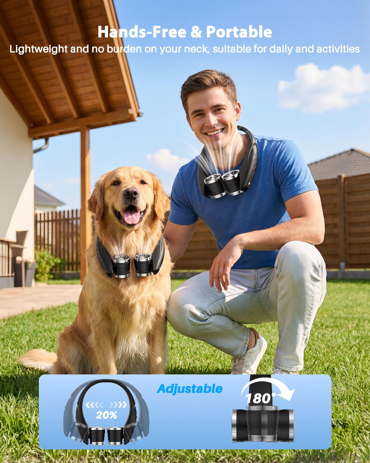 Ausic Portable Neck Fan, Personal Neck Fan with Dual High Speed Turbo Vents, 6000mAh Outdoor Cooling Fan Blow Cold Air, Wearable Rechargeable Travel