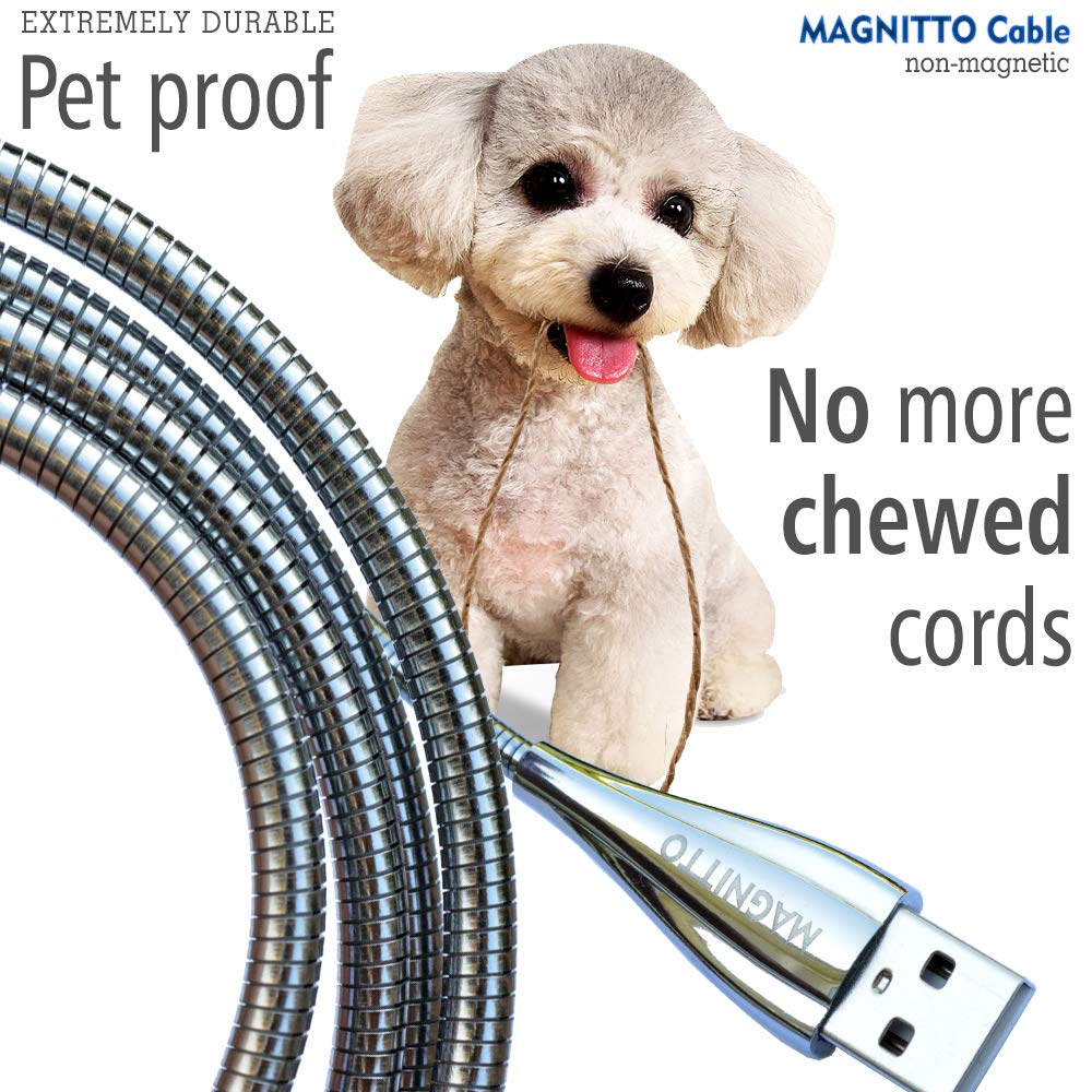 MAGNITTO Metal Braided USB Fast Charging Cable, Stainless Steel, Strong Durable Wire, Tangle Free, Heavy Duty, Chew Proof, USB2.0 Cables Sync Charger…