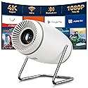 Mini Projector, Projector with WiFi and Bluetooth, 4K 1080P Support Portable Projector 180° Rotatable 130'' Screen Movie Projector Auto Keystone
