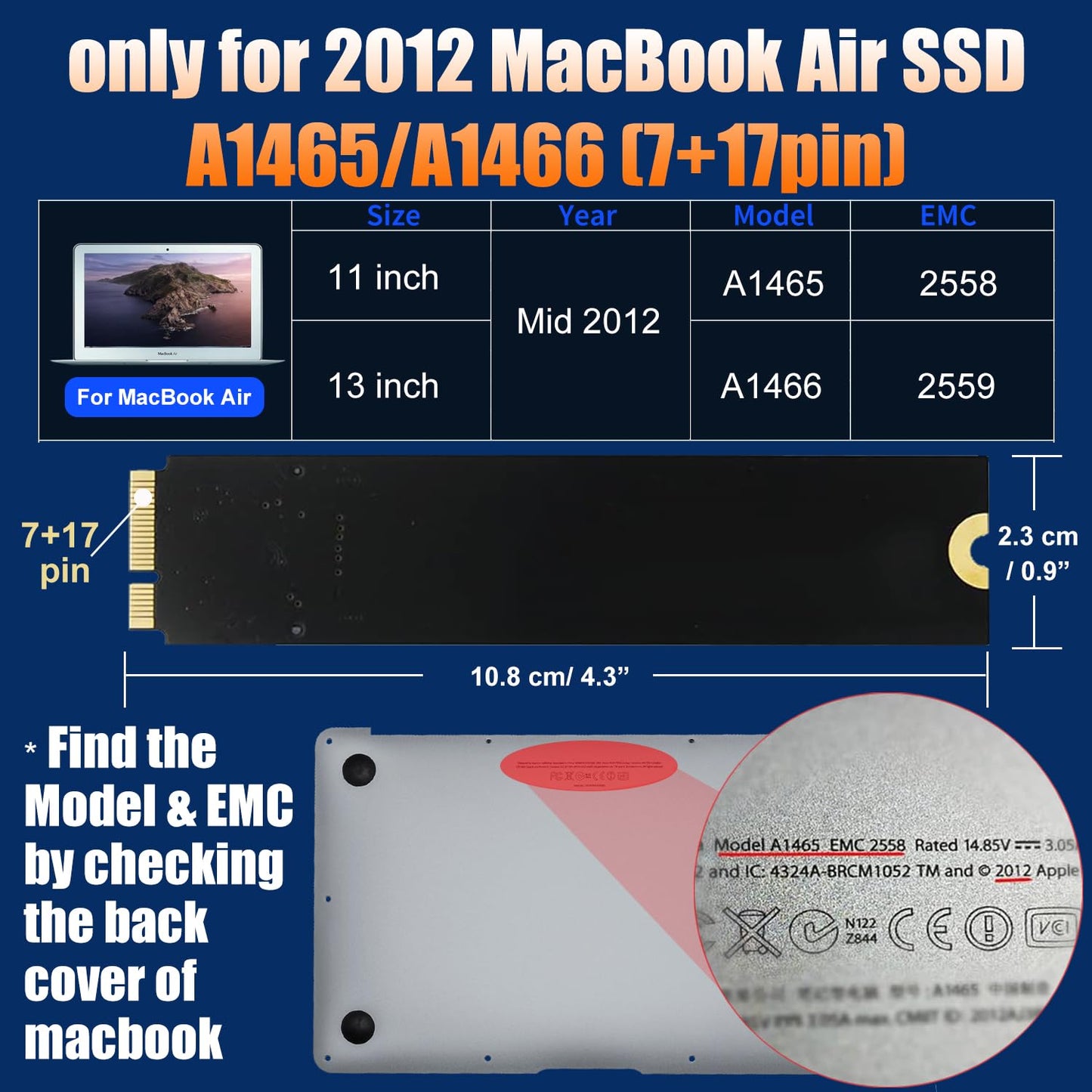 Bitsjour MacBook Air 2012 SSD Enclosure 7+17 pin, 5Gbps USB 3.0 External Portable Case for Mid 2012 A1465/A1466 Hard Drive