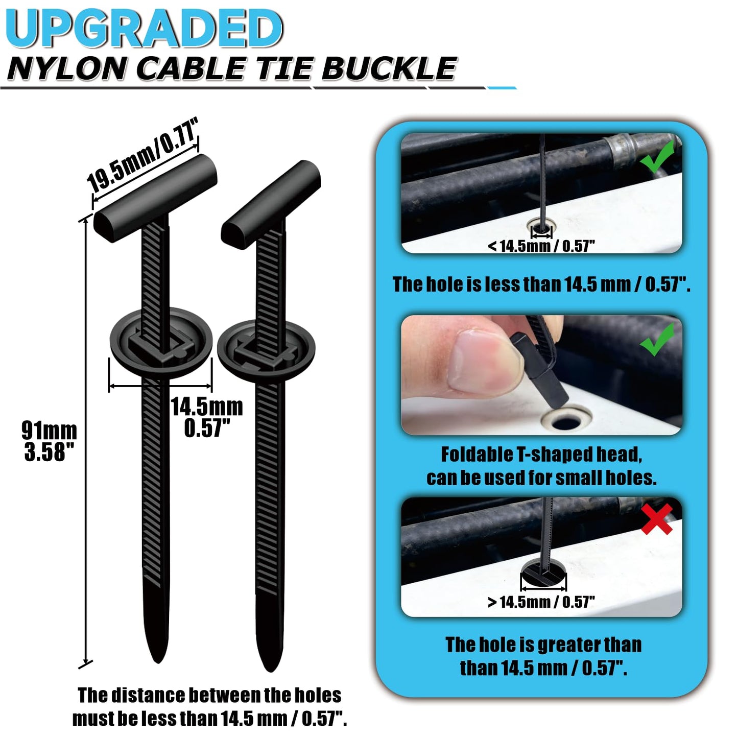 200PCS Upgrade Dual-Lock Cable Tie Buckle with Storage Box, Heavy Duty Nylon Universal Self-Locking Zip Tie Rivets, 2-Sided Locking Slot DIY