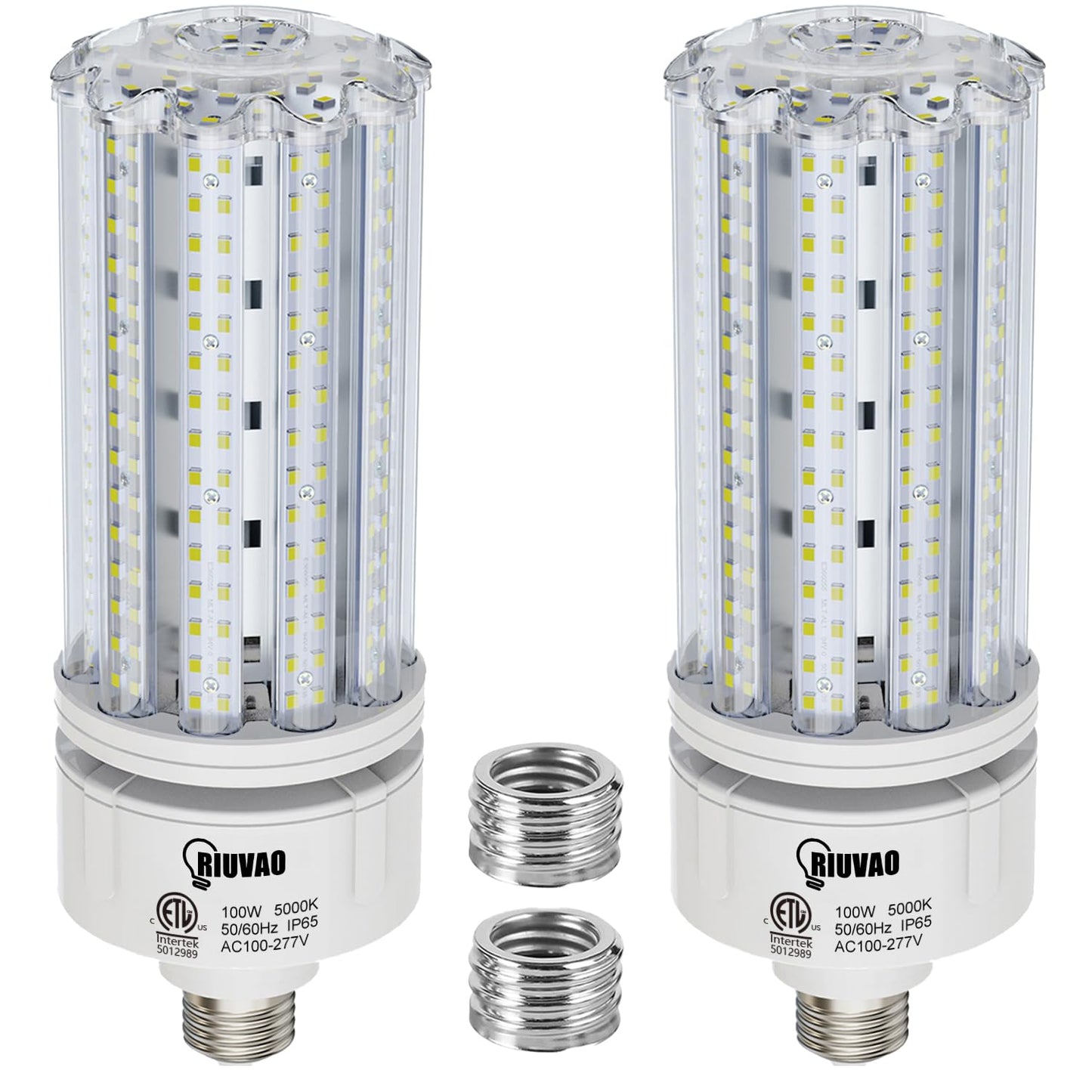 RIUVAO 2 Pack 100W LED Corn Bulb, E26 /E39 Base Led Corn Light Bulb, Super Bright 15000lm 5000k Led Bulb, 1000W Equivalent CFL Metal Halogen HID