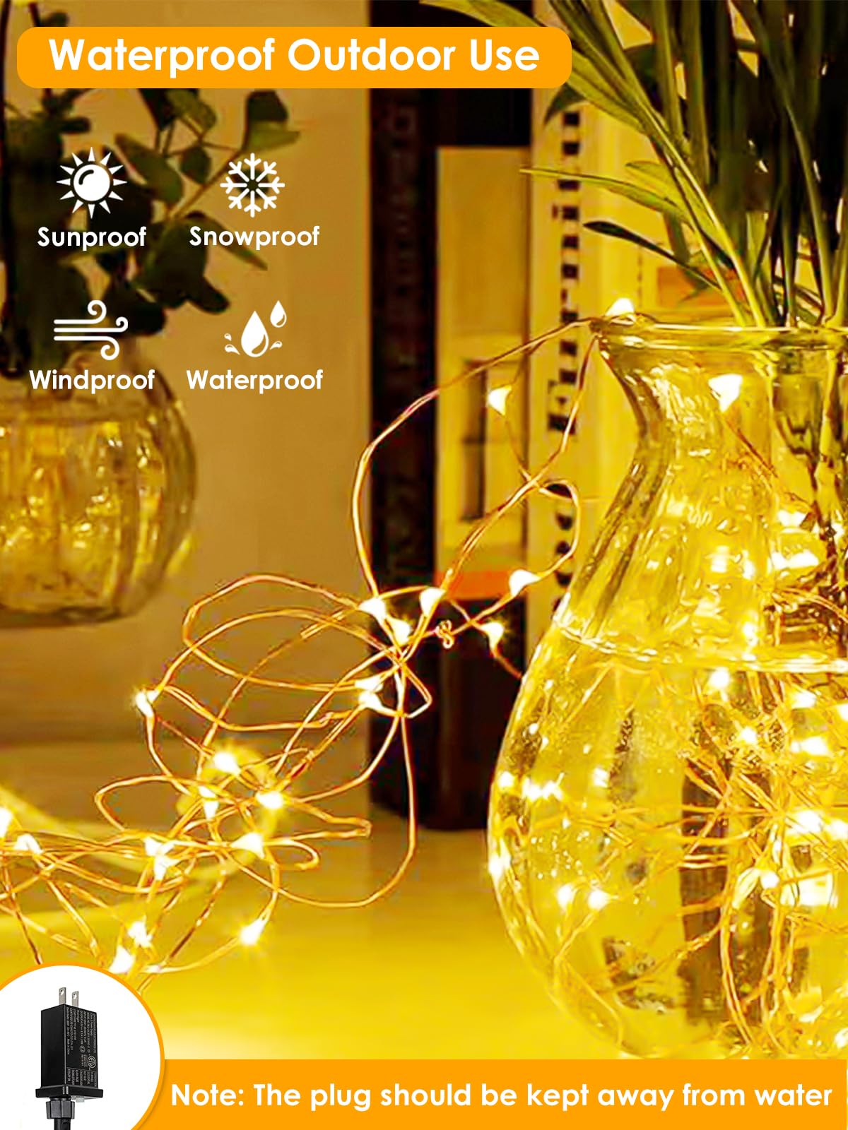 66Ft 200 LED Fairy Lights Plug in, Waterproof String Lights Outdoor & Indoor 8 Modes Christmas Light Bedroom Decor, Timer Twinkle Lights for Girl's