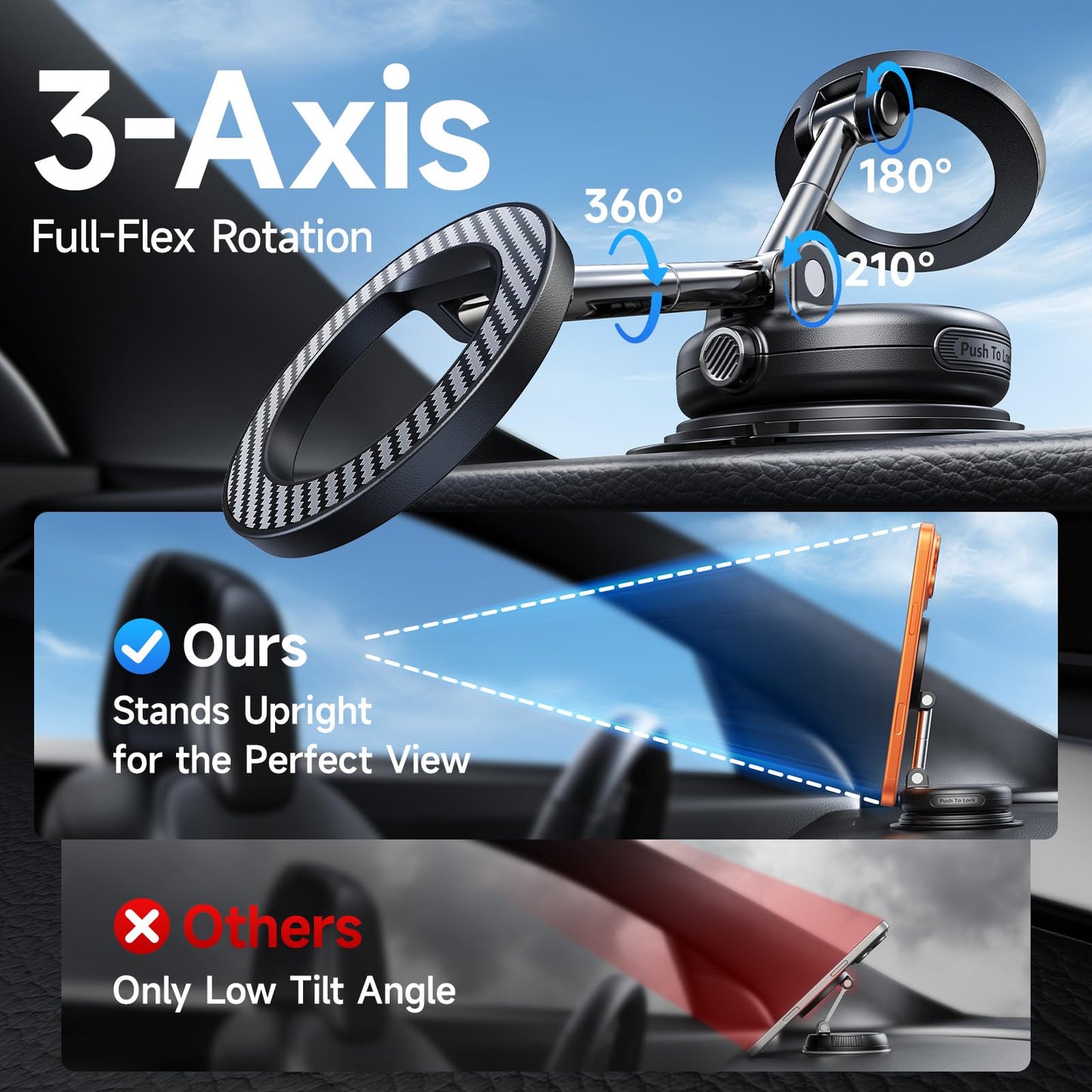 Moeila NeverFall Car Phone Mount for MagSafe, 89lbs Vacuum Suction, Strong Magnetic Dashboard & Windshield Mount, 360° Adjustable Phone Holder