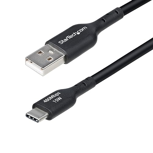 StarTech.com 15ft (4.5m) USB-A to USB-C Charging Cable, Charge & Sync, 3A, USB 2.0, TPE Jacket, Black USB Charging Cord