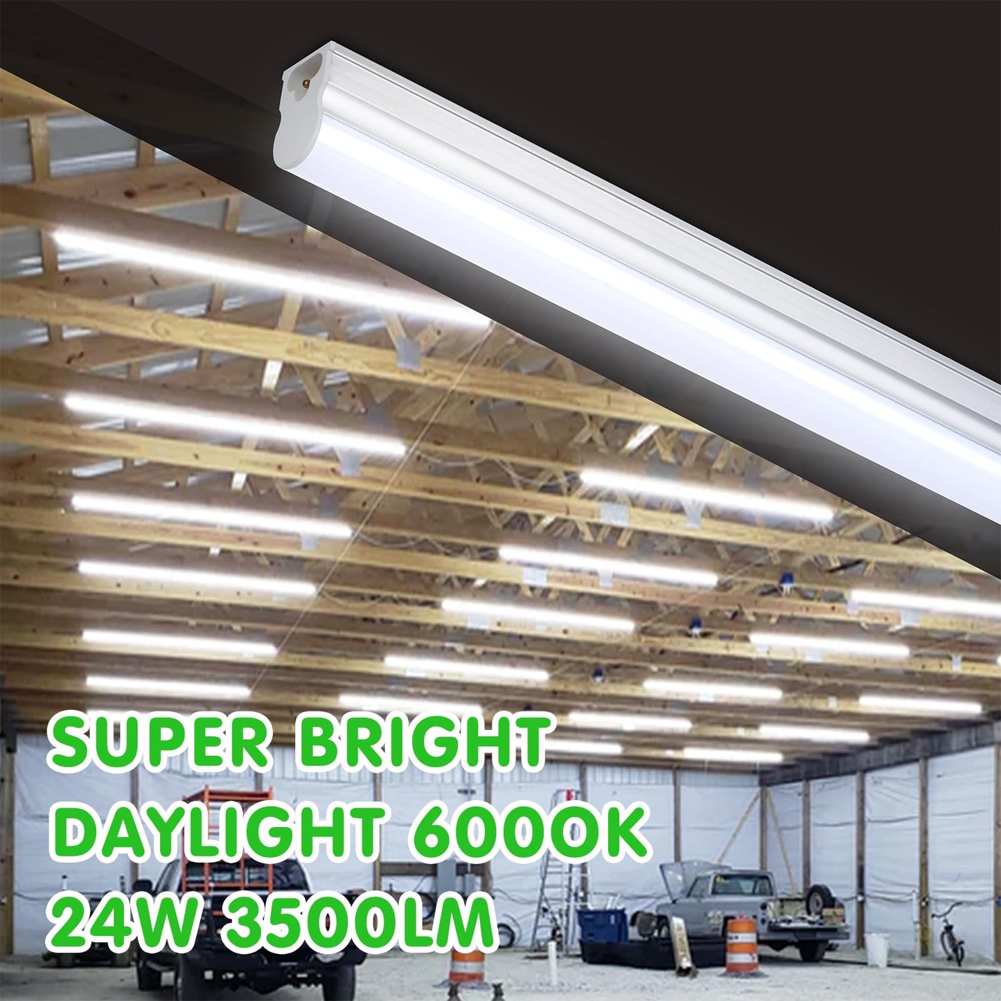 (6 Pack) LED T5 Integrated Single Fixture, 4FT 2400lm, 6500K Super Bright White, 22W Utility LED Shop Light, Ceiling and Under Cabinet Light,Tube
