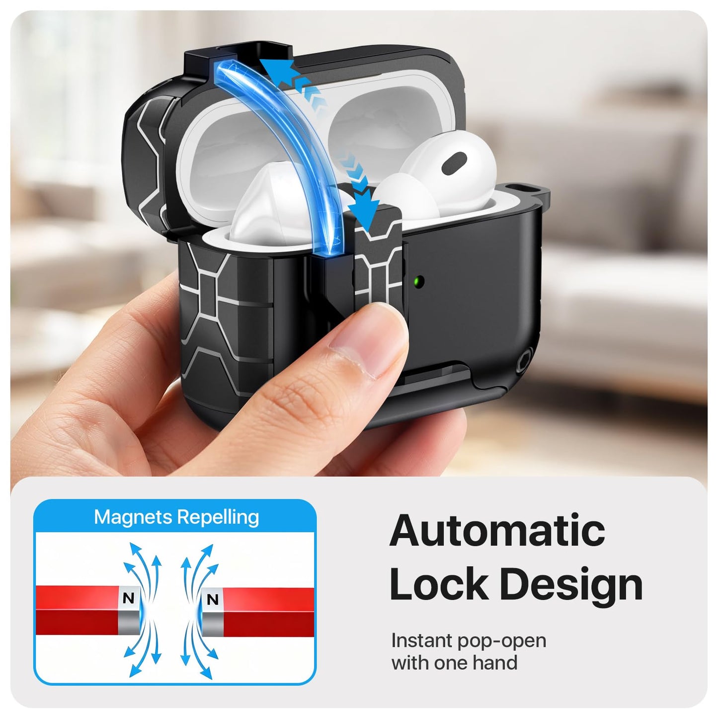 MoKo for AirPods Pro 3 Case (2025), Compatible with MagSafe, Safety Lock & Phone Stand for AirPods Pro 3rd Generation Case Cover, Auto Pop-Up Full