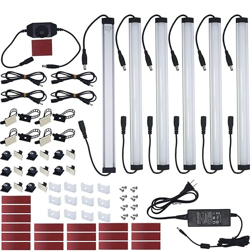 Under Cabinet LED Lighting Kit Plug in or Hardwired, 6 pcs 12 Inches Light Strips, 2000 Lumen, Super Bright, for Kitchen Counter, Closet, Shelf