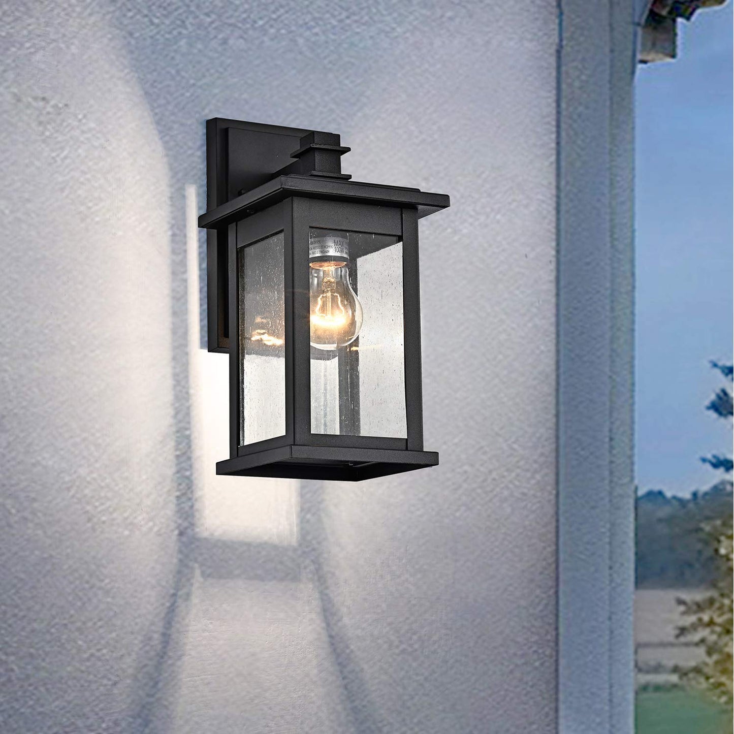 MICSIU 2 Pack Matte Black Outdoor Wall Sconce, 12 Inch Vintage Farmhouse