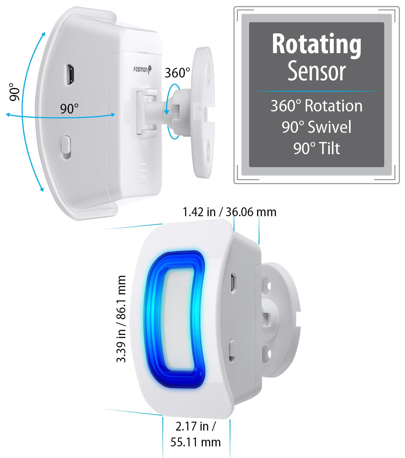 Fosmon WaveLink Door Chime Driveway Alarm Guard Wireless Motion Sensor (500 Feet, 58 Tunes, 5 Volume Levels, LED Indicators) Motion Detector