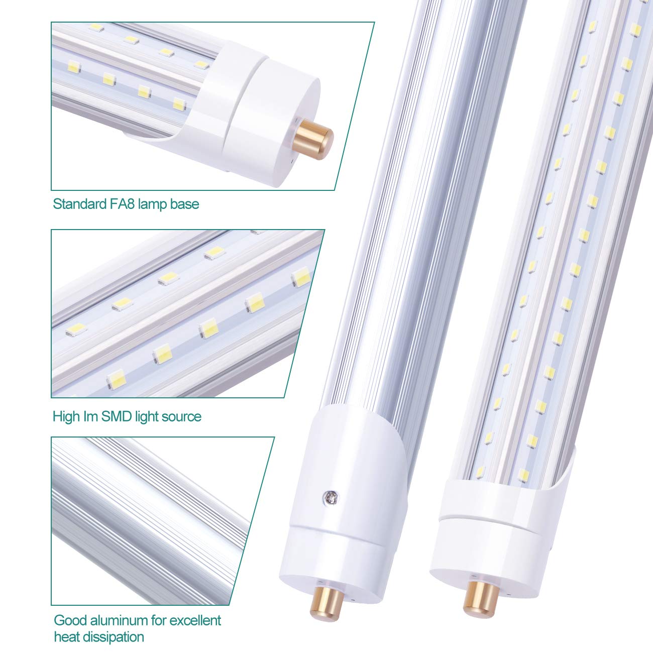 TRLIFE 8FT LED Bulbs 6000K, T8 8FT V Shape 65W FA8 LED Light Bulbs with Clear Cover(150W Fluorescent Bulbs Replacement), Dual Row L ED Chips, 7800Lm