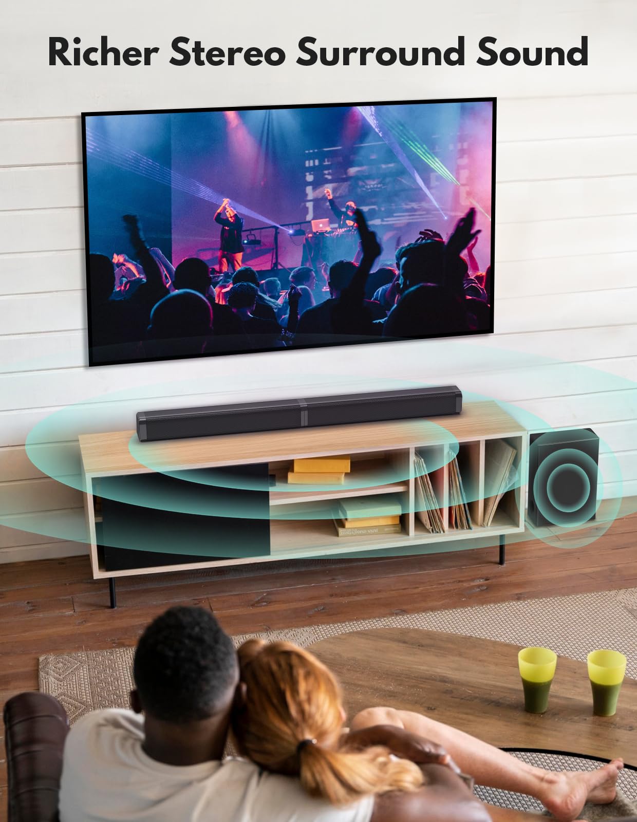 Puxinat 2 in 1 Separable Sound Bar for Smart TV with Subwoofer, Bluetooth 5.0 Surround Sound System for Home Theater, ARC/Optical/Aux/USB TV Speaker