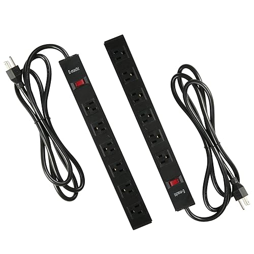 LONABR 6 Outlet Heavy Duty Power Strip 2 Pack Metal Power Outlet,Wall Mountable Outlet Strip with 6 ft Long Extension Cord,Black