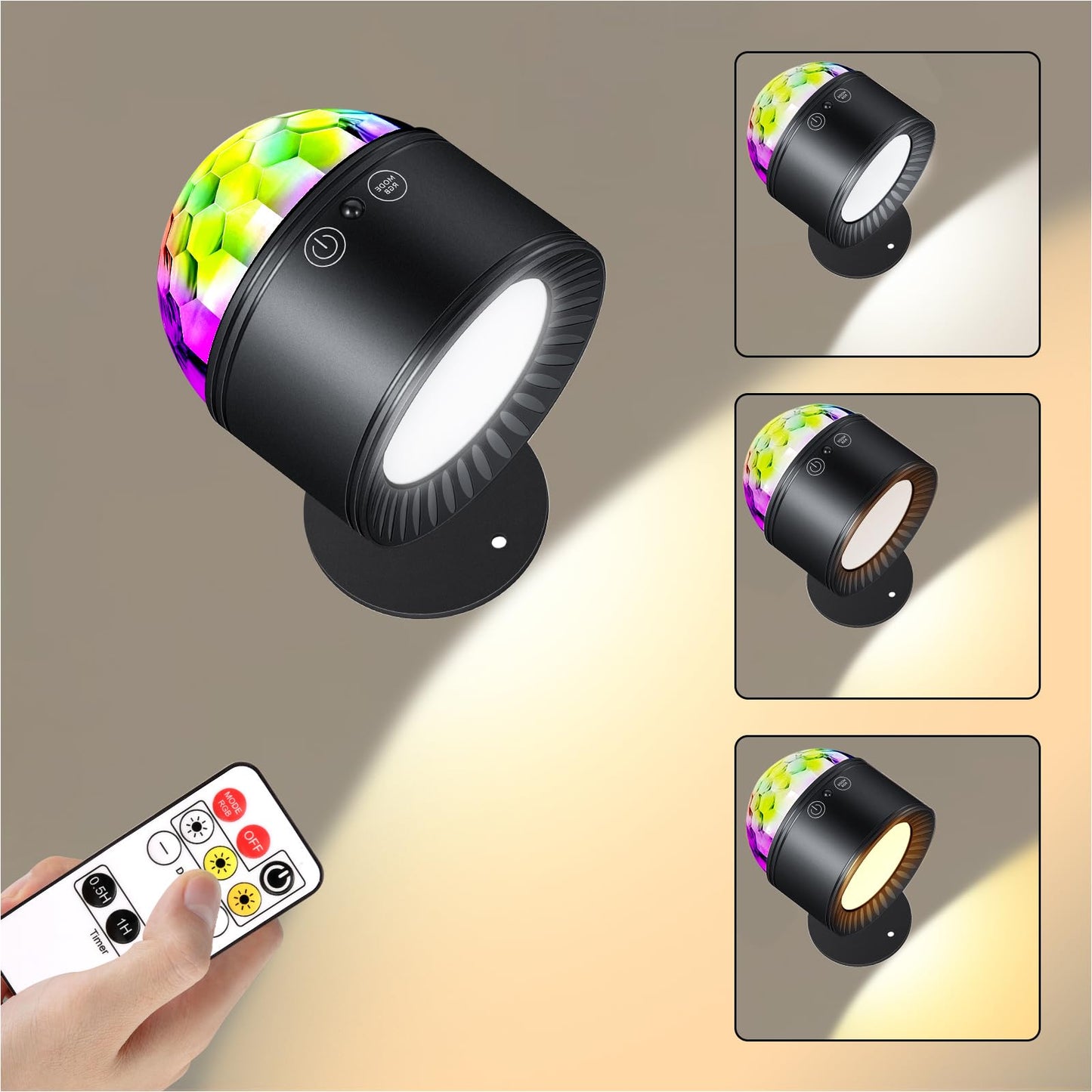 2 Pcs LED Wall Mounted Lights with Remote - Wall Sconces Lamp - 2500mAh Rechargeable Battery - 3 Color Temperatures, Dimmable, Magnetic 360° Rotation