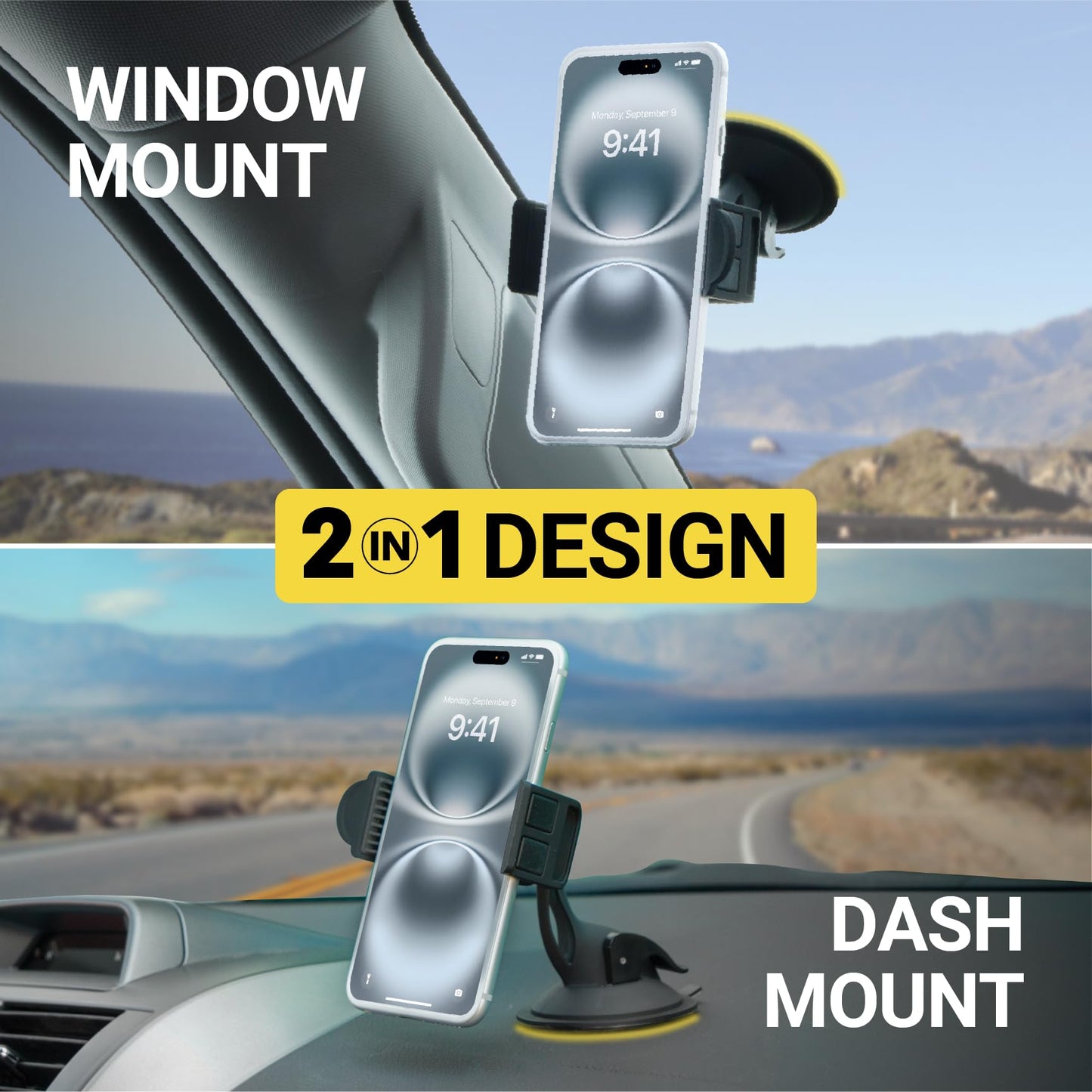 Scosche HDVM Universal 3-in-1 Vent/Windshield/Dashboard Cell Phone Holder Car Mount, Suction Cup Phone Mount with Vent Clip, Compatible with iPhone