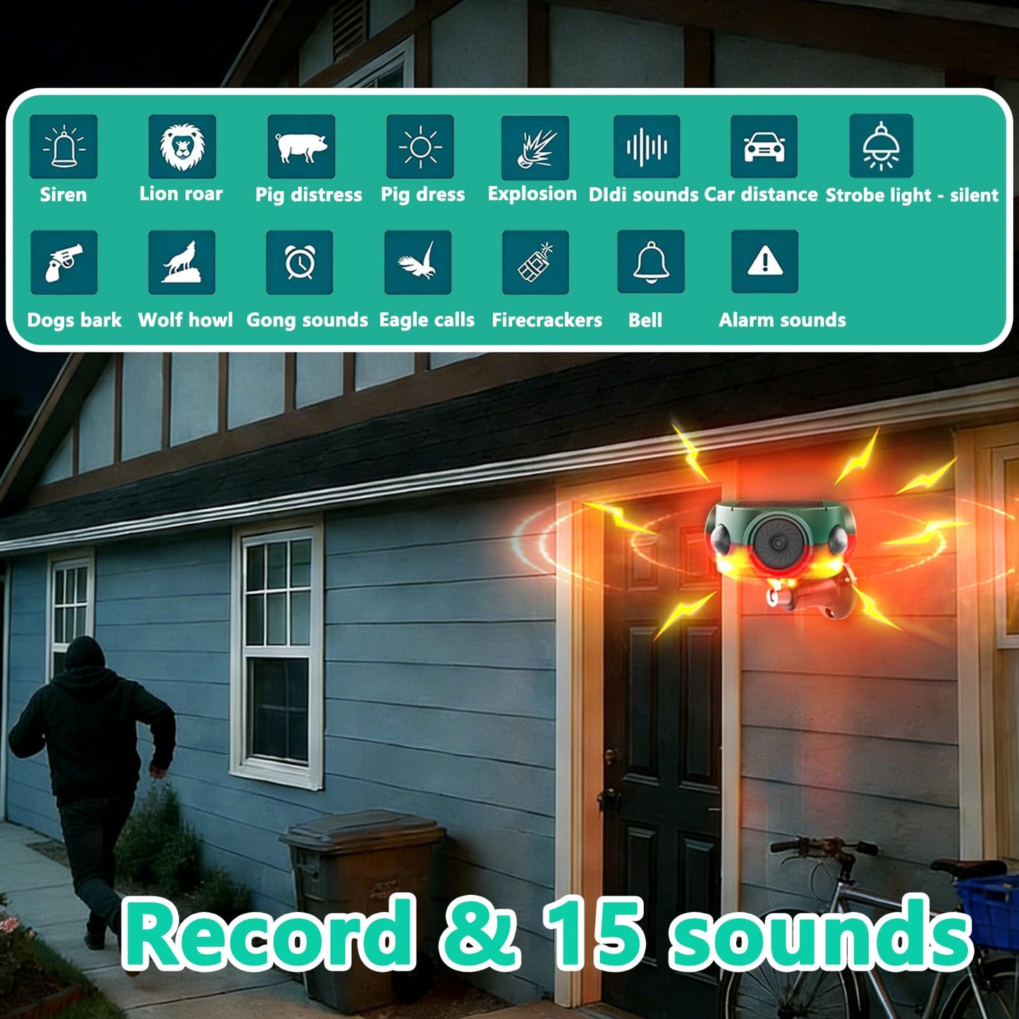 Solar Outdoor Motion Sensor Alarm - 360° Detection & 3x120dB Speakers, 3 Sensors, Universal Mount & Ground Stake, IP65 Waterproof Security Alarm