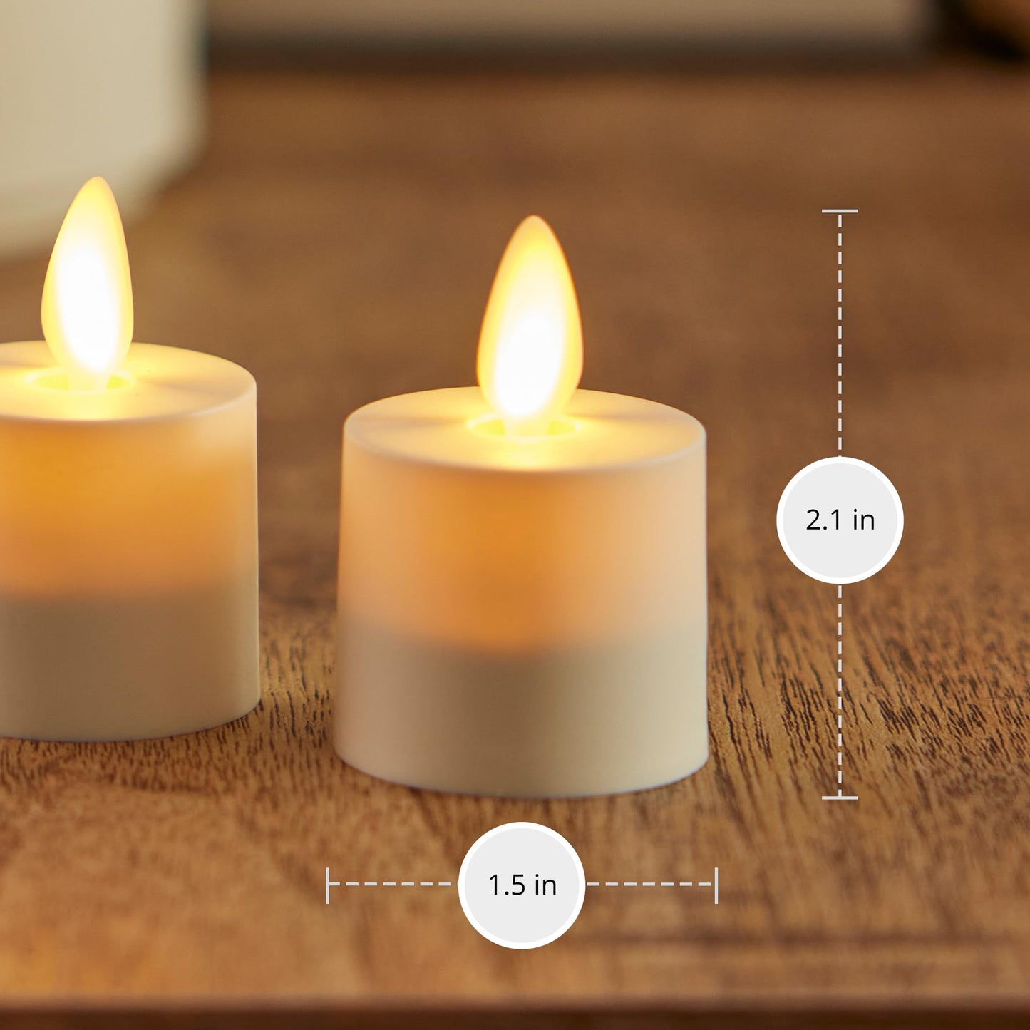 Luminara Flameless Tealights Rechargeable LED Set of 2 1.5" x 2.1", Battery Operated Moving Flame w/USB Charging Base, Indoor Safe Decorative Lights