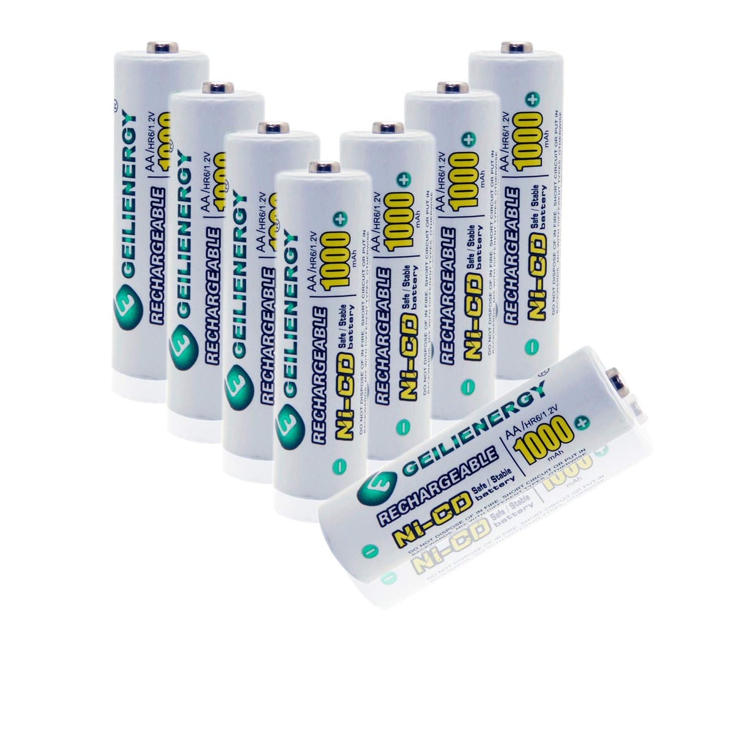 GEILIENERGY Solar Light AA Ni-CD 1000mAh Rechargable Batteries,AA Rechargeable Batteries for Solar Lights Solar Lamp(Pack of 8)