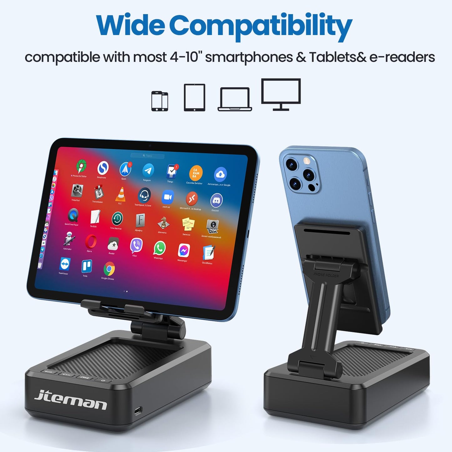 Cell Phone Stand with Wireless Bluetooth Speaker and Anti-Slip Base HD Surround Sound Perfect for Home and Outdoors with Bluetooth Speaker for Desk