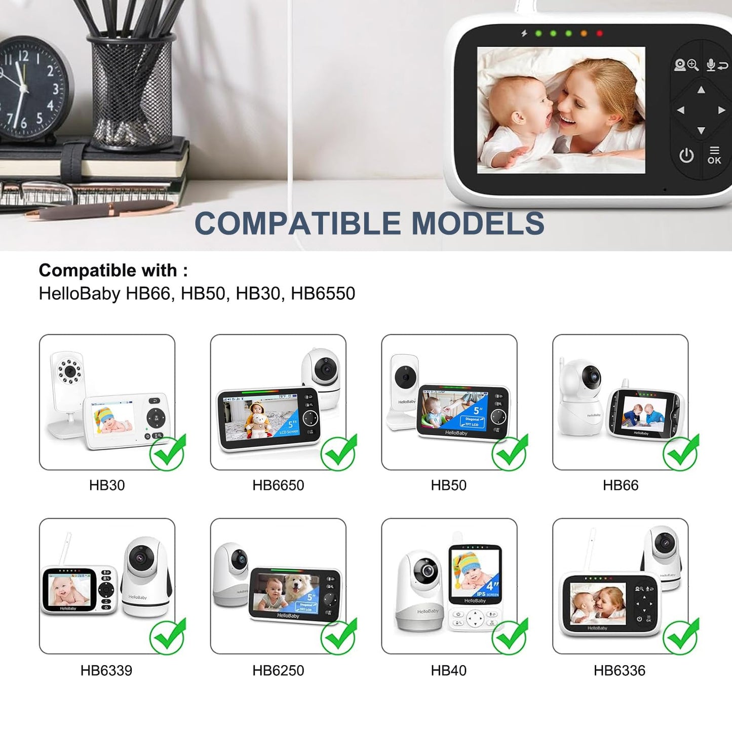 Replacement 5V2A Hello Baby Monitor Charger Adapter for HelloBaby HB66, HB50, HB30, HB6550, HB65, HB65RX, HB65TX Baby Camera Monitor K05S050100U…
