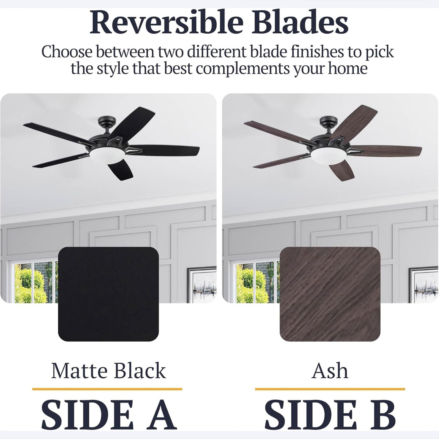 Prominence Home Clancy 52 Inch Contemporary LED Ceiling Fan with Light, Remote Control, Reversible Motor, 5 Dual Finish Blades, Matte Black