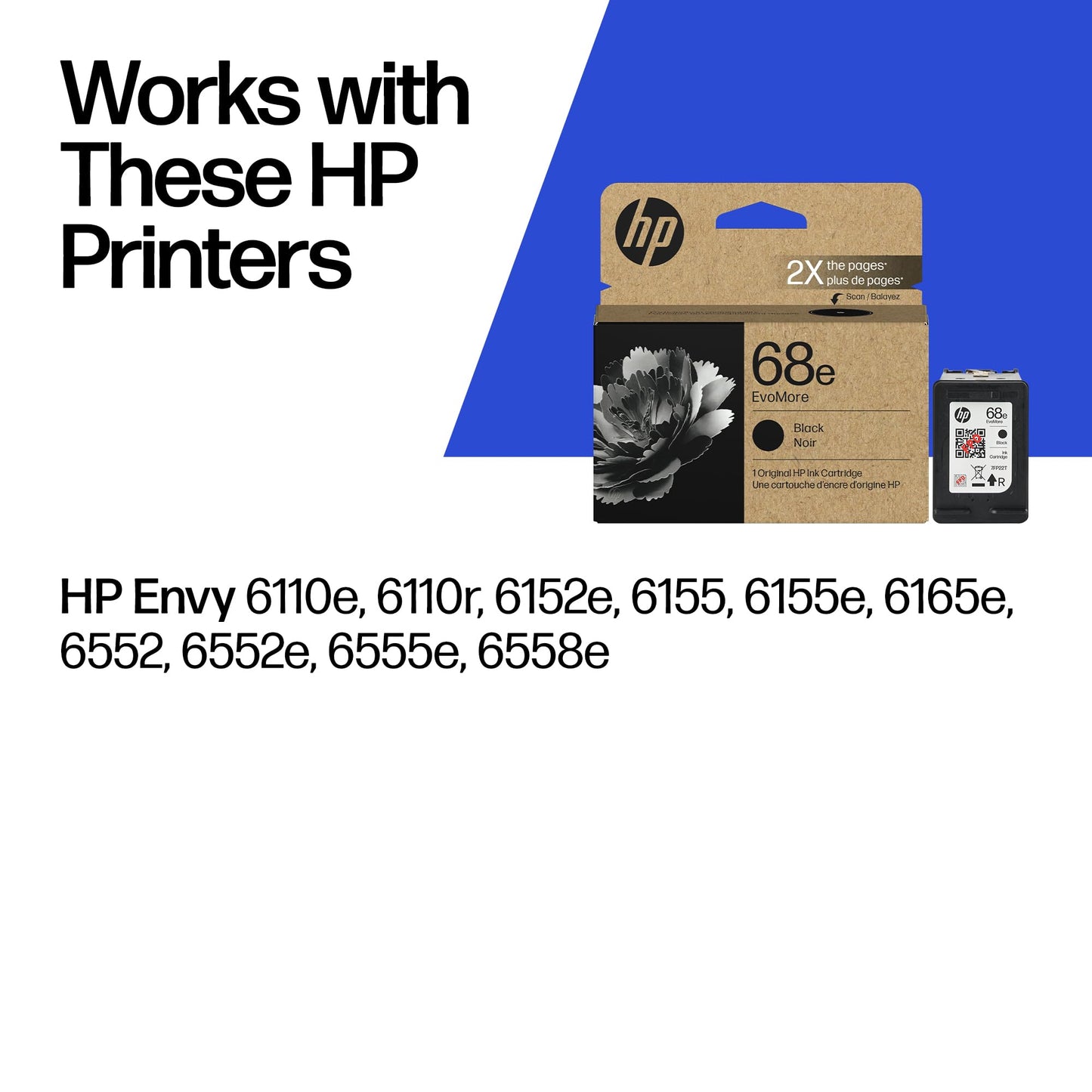 HP 68e EvoMore High Yield Black Ink Cartridge | Works with Envy 6100e, 6500e Series | Carbon Neutral | 7FP22TN