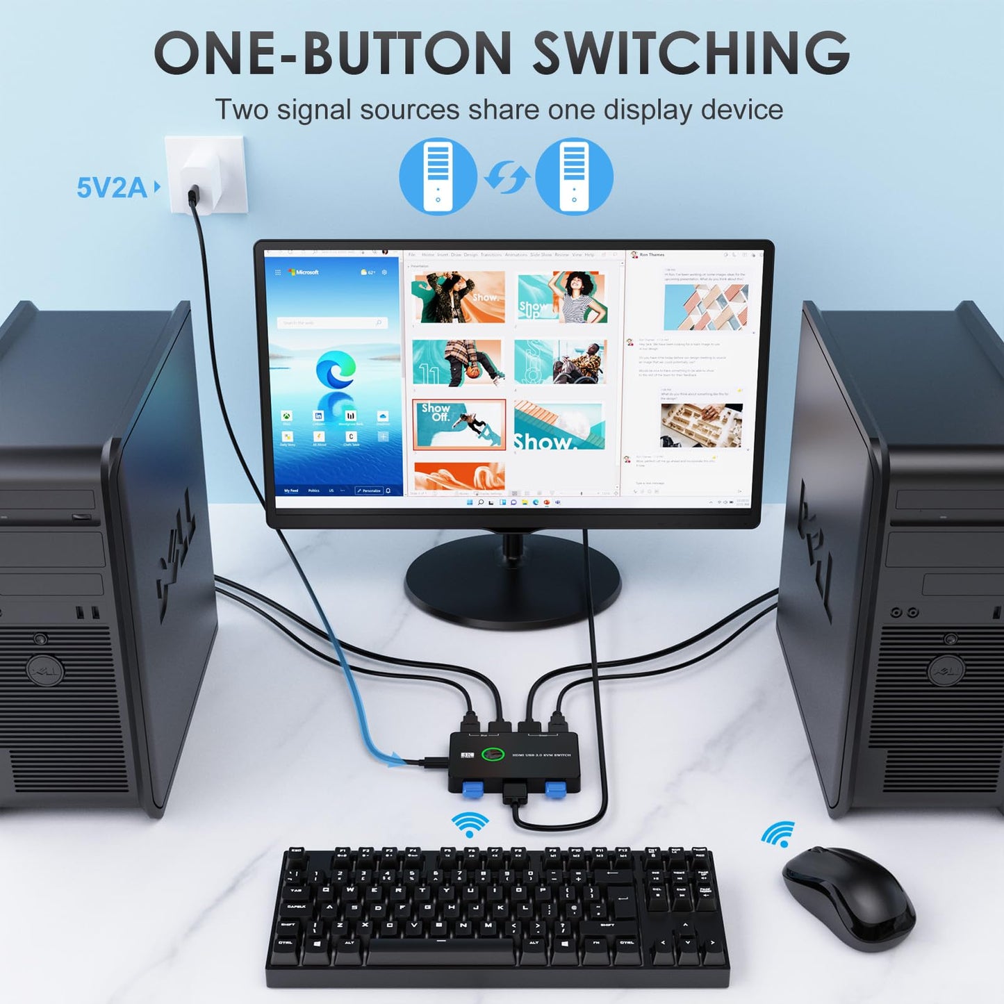 ULXUUUN USB 3.0 Switch for Computers Shares Mouse Keyboard Printer to One HD Monitor, 4K@60 Hz USB and HDMI Switch with 2 HDMI Cables and 2 USB Cables