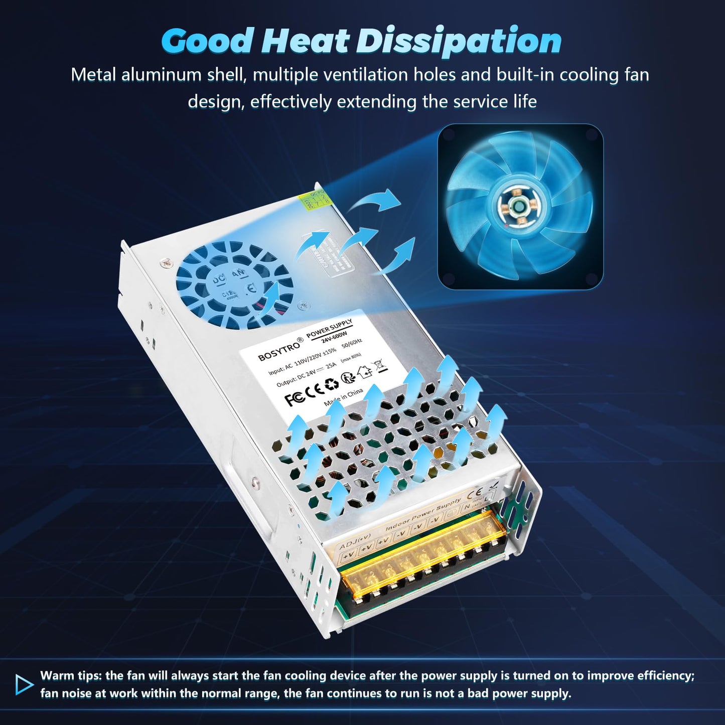 BOSYTRO 24V 25A 600W DC Switching Power Supply, AC 110v to 24v Converter (SMPS), 24 Volt Power Supply for LED Strip Light, CCTV Camera Security…