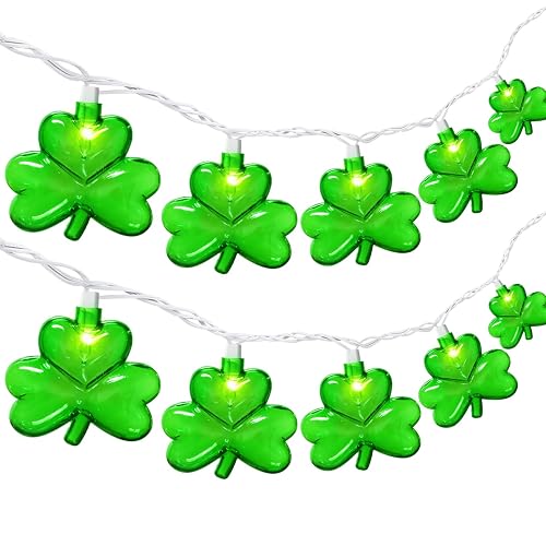 20LED St Patrick's Day Decorations Lights, 12Ft Clear Green Shamrock String Lights Outdoor Waterproof with 20 LED Lucky Clover Lights, UL Certified