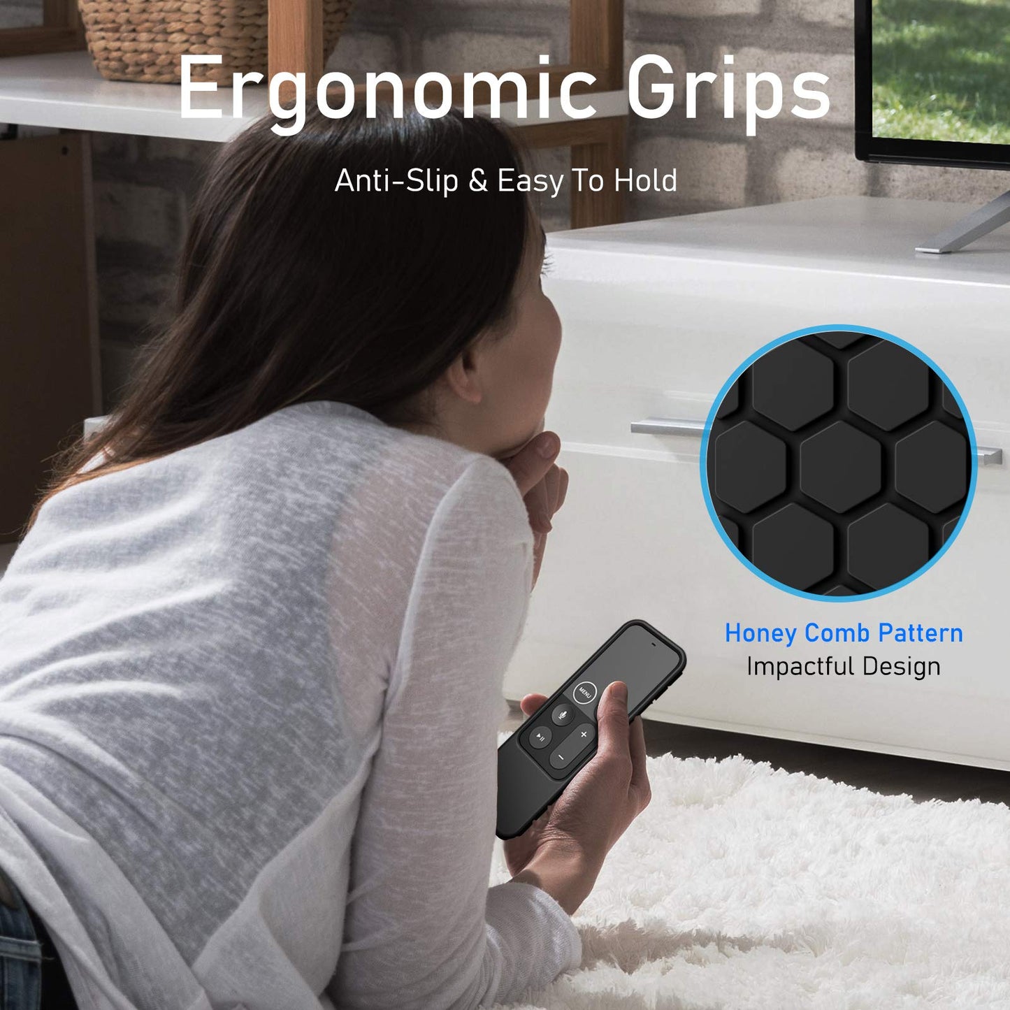 Fintie Protective Case for Apple TV 4K/ HD Siri Remote (1st Gen) - Honey Comb Lightweight Anti Slip Shockproof Silicone Cover for Apple TV 4K 5th 4th