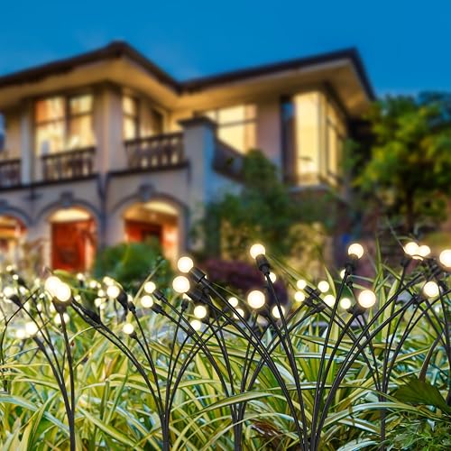 Sunco Solar Firefly Pathway Lights, Swaying Outdoor Garden Landscape Lighting, 2400K Warm White, Waterproof, for Yard and Patio, Cross Spike Stake