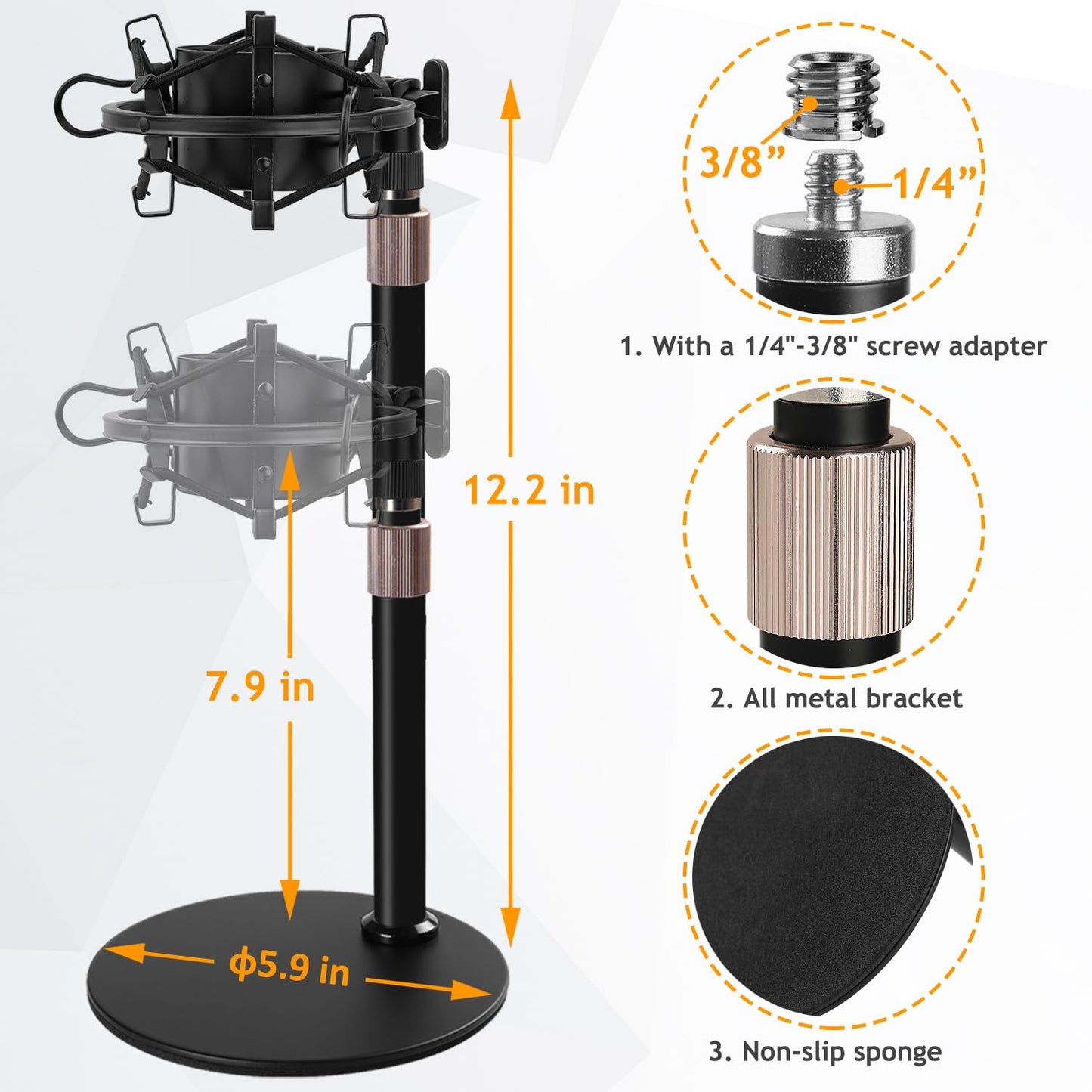 Audio Technica Mic Stand AT2020 with Shock Mount Foam Windscreen, AT2020 Microphone Stand with Pop Filter Shock Mount for Audio Technica AT2020