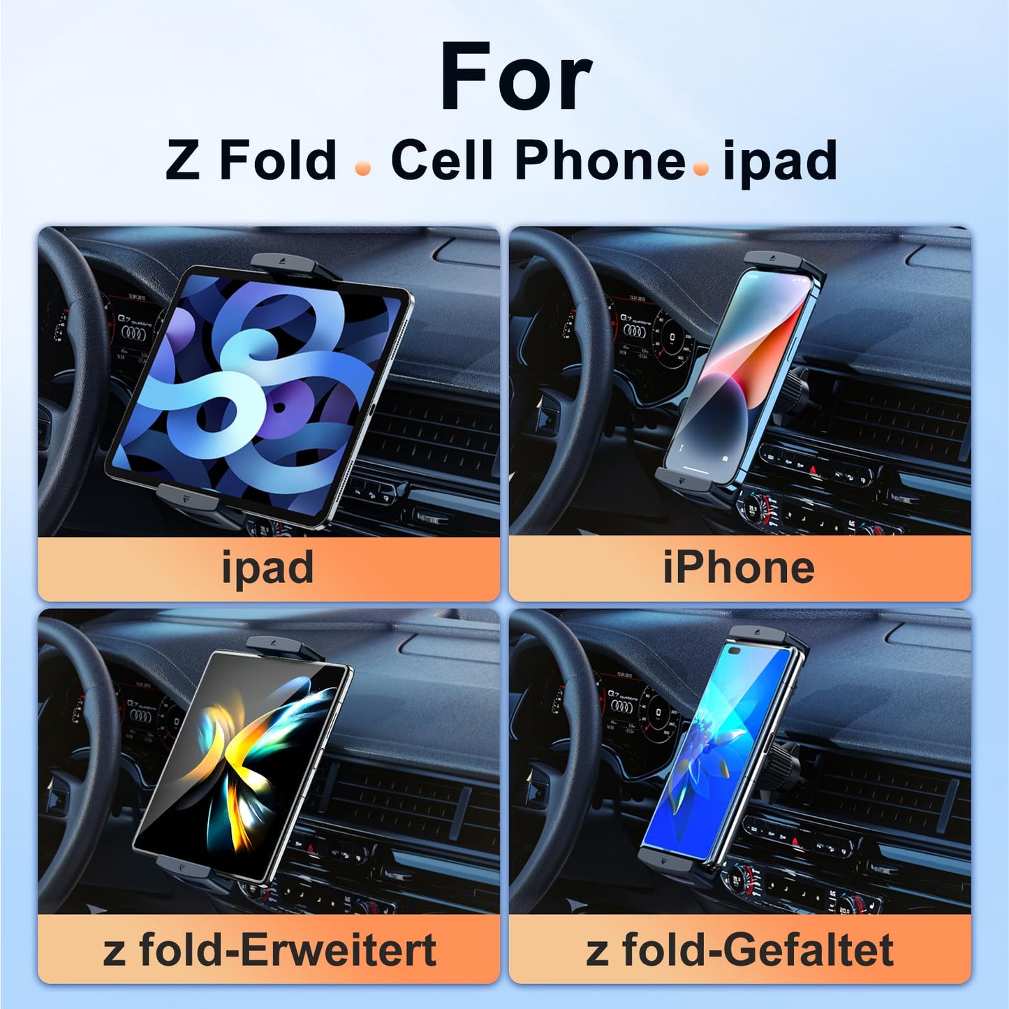 nediea Phone Holders for Your Car, Air Vent Car Phone Holder Mount for iPhone, Rotatable Tablet Holder for Car, Compatible with iPad, Z Fold 6 5
