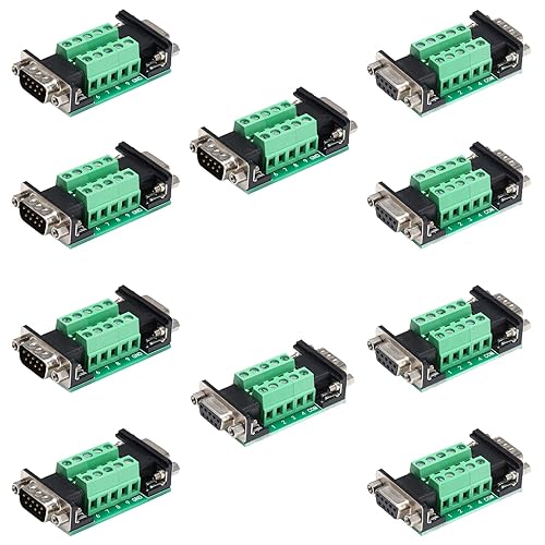 Jienk 10Pcs DB9 Male to Female Terminal Breakout Board, RS232 D-SUB Serial to 9pin Port Gender Changer Connector for Test and Check Pinouts